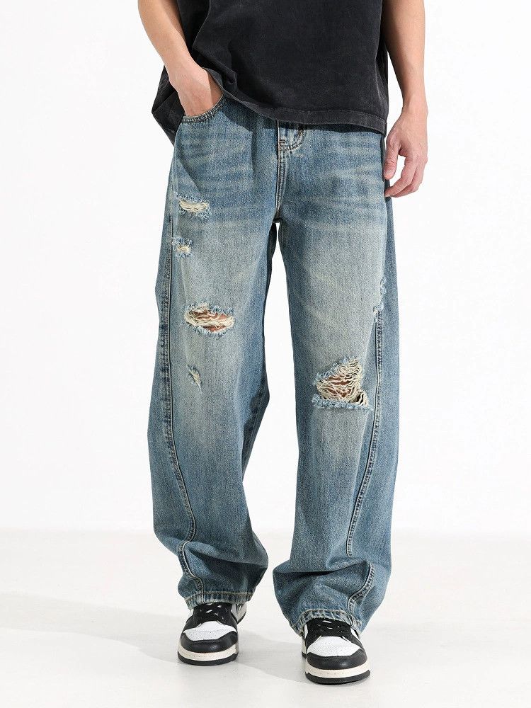 Jean American vintage men's loose wide-leg washed ripped jeans Size US 32 / EU 48 - 4 Thumbnail