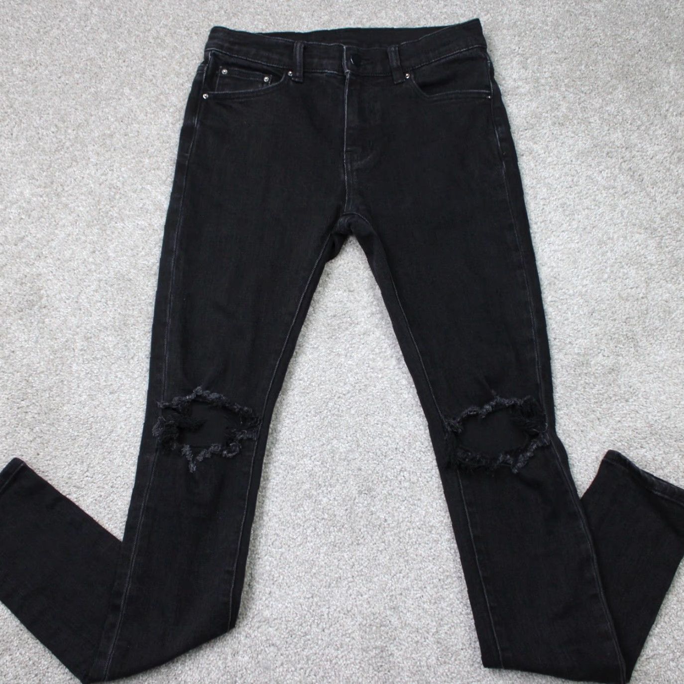 MNML MNML Jeans Mens 29x32 Black Distressed Cotton Stretch Straight 5-Pocket Denim Size US 29 - 2 Thumbnail
