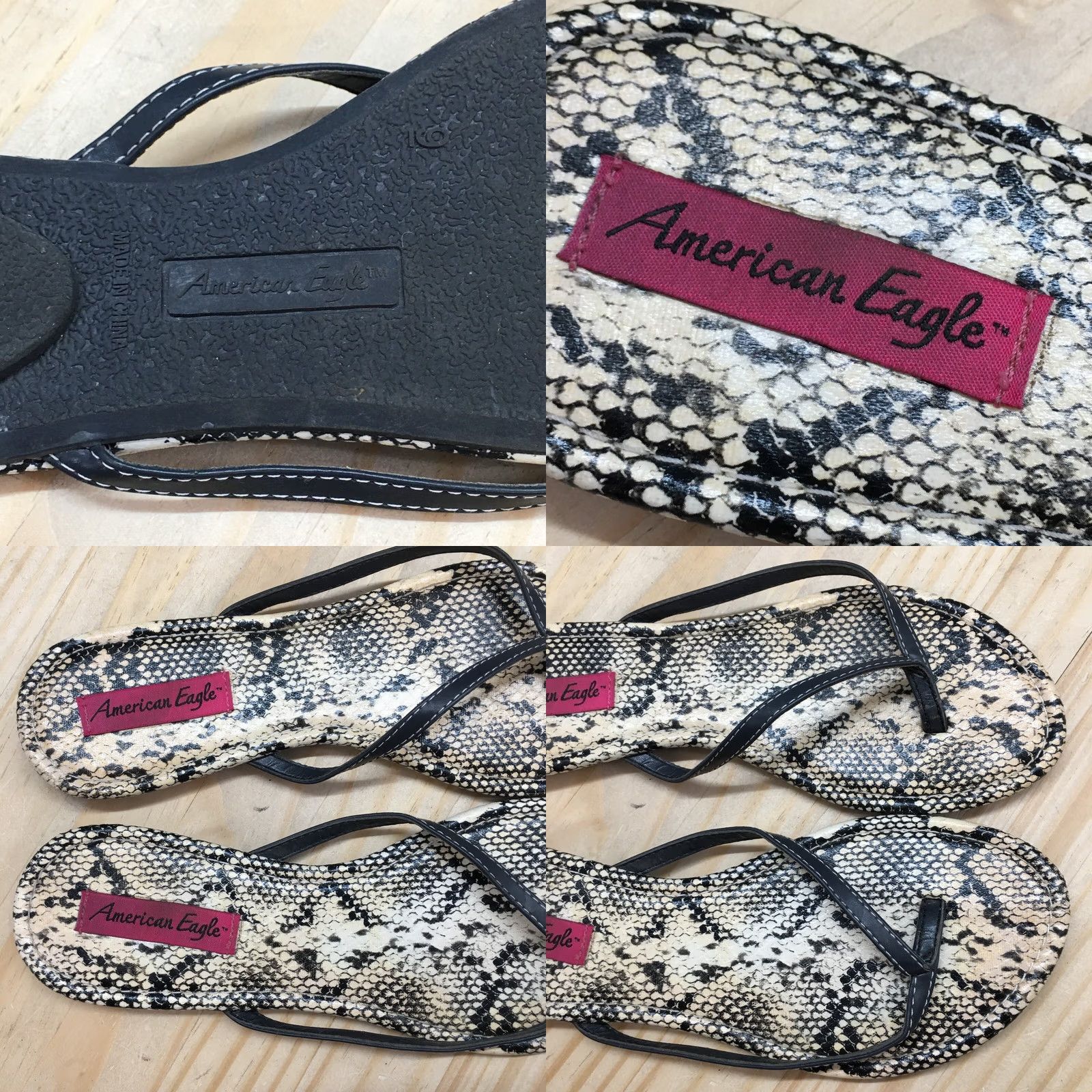 Vintage American Eagle Sandals Womens 9 Casual Slip On Thong Flats Black Faux Leather Size US 9 / IT 39 - 9 Thumbnail