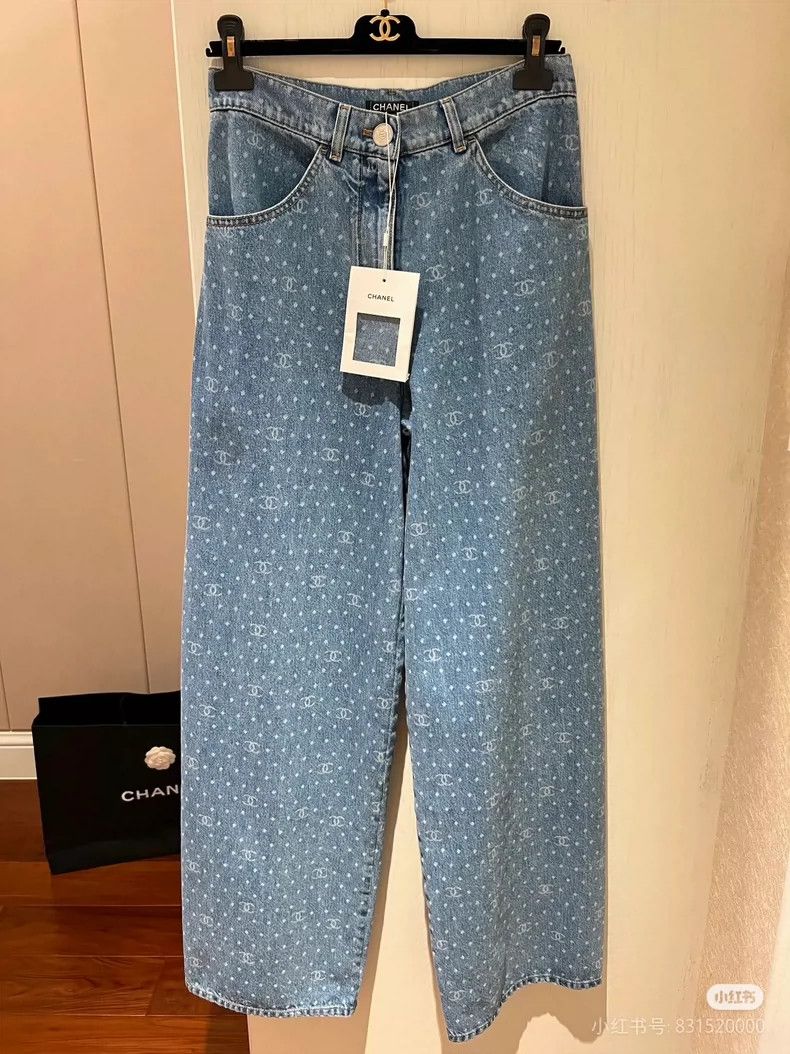 Chanel Chanel Polka dot double C blue popular denim wide-leg pant Size 25" / US 0 / IT 36 - 1 Thumbnail