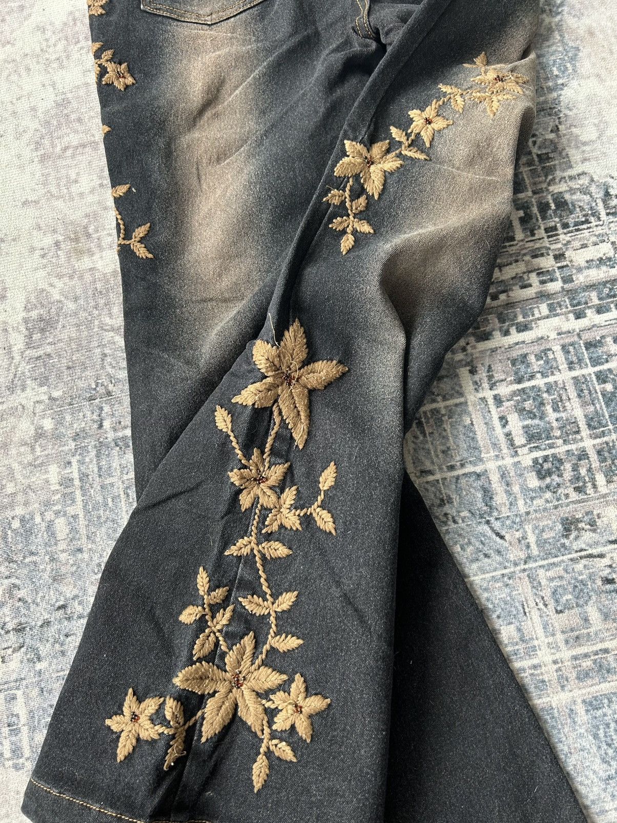 If Six Was Nine Y2k Flared Cox Embroidery Flower Pants Size US 28 / EU 44 - 4 Thumbnail
