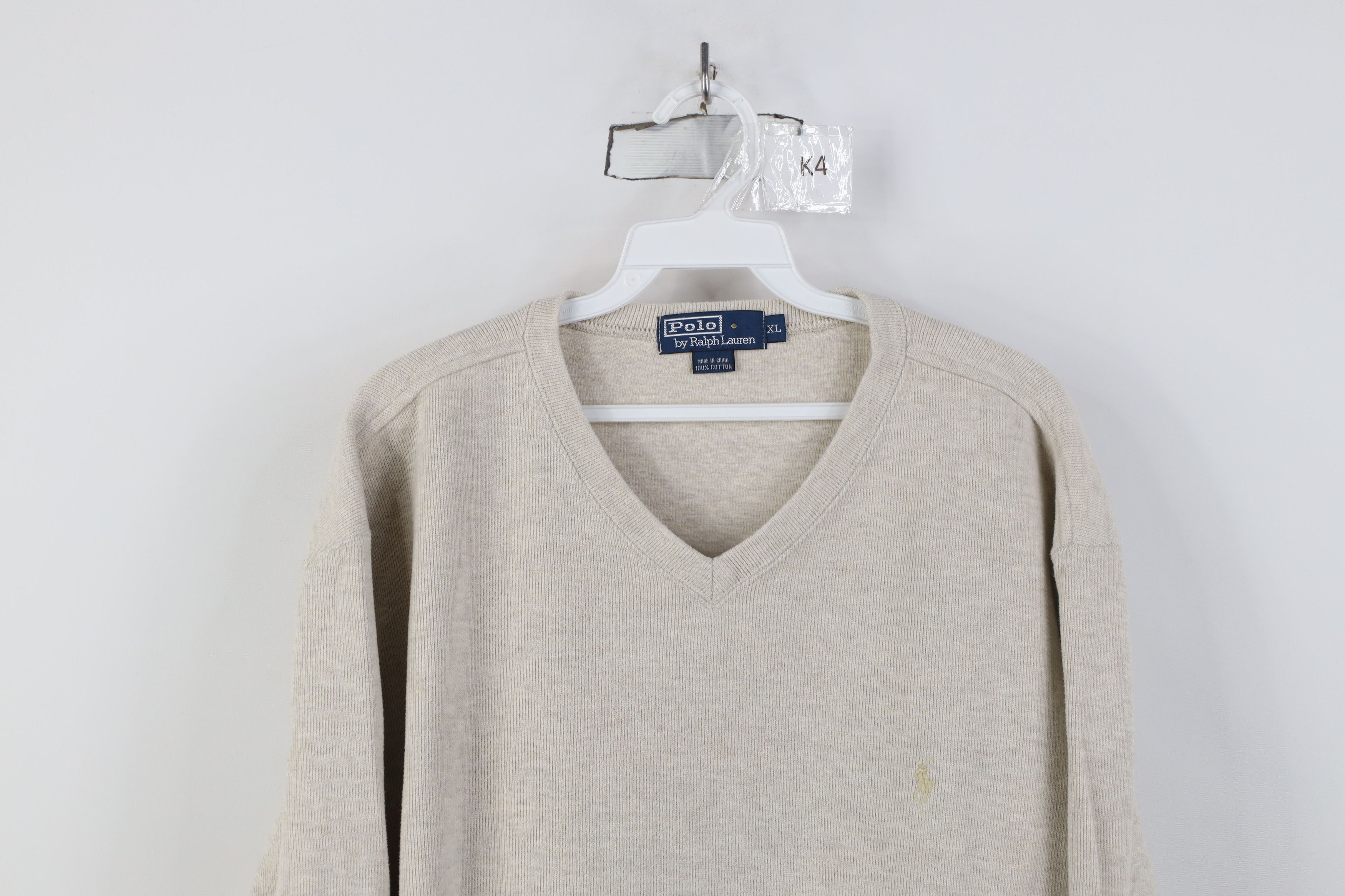 Ralph Lauren Vintage 90s Ralph Lauren Knit V-Neck Sweater Oatmeal Brown Size US XL / EU 56 / 4 - 2 Thumbnail