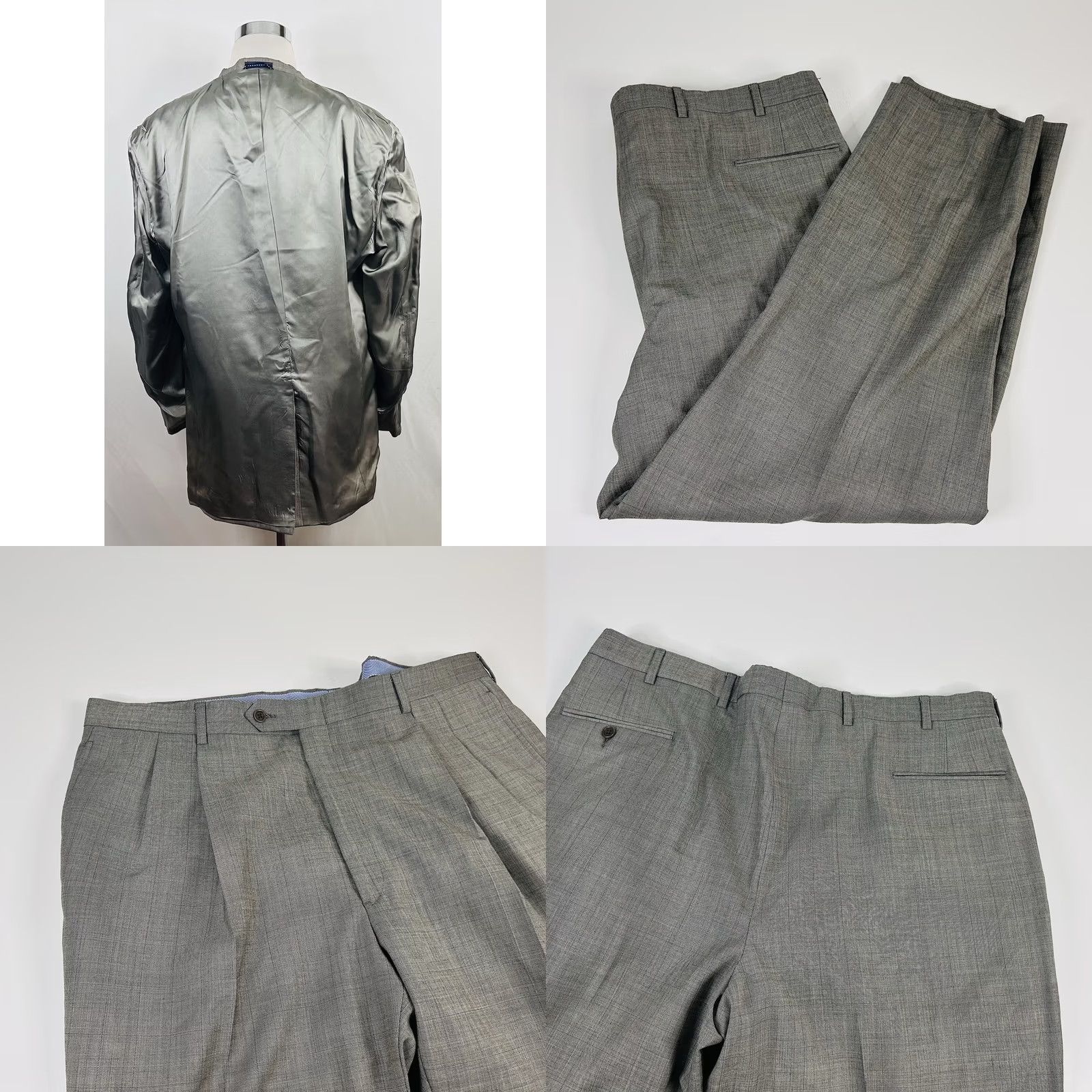 Tommy Hilfiger Tommy Hilfiger 46L Suit 40x32 Pleated 100% Wool Gray Two Button Lined Vented Wool Suit Mens 2 Piece Wide Notch Lapel Regular Fit 46/40 Gray Vintage No Size 40R - 8 Thumbnail