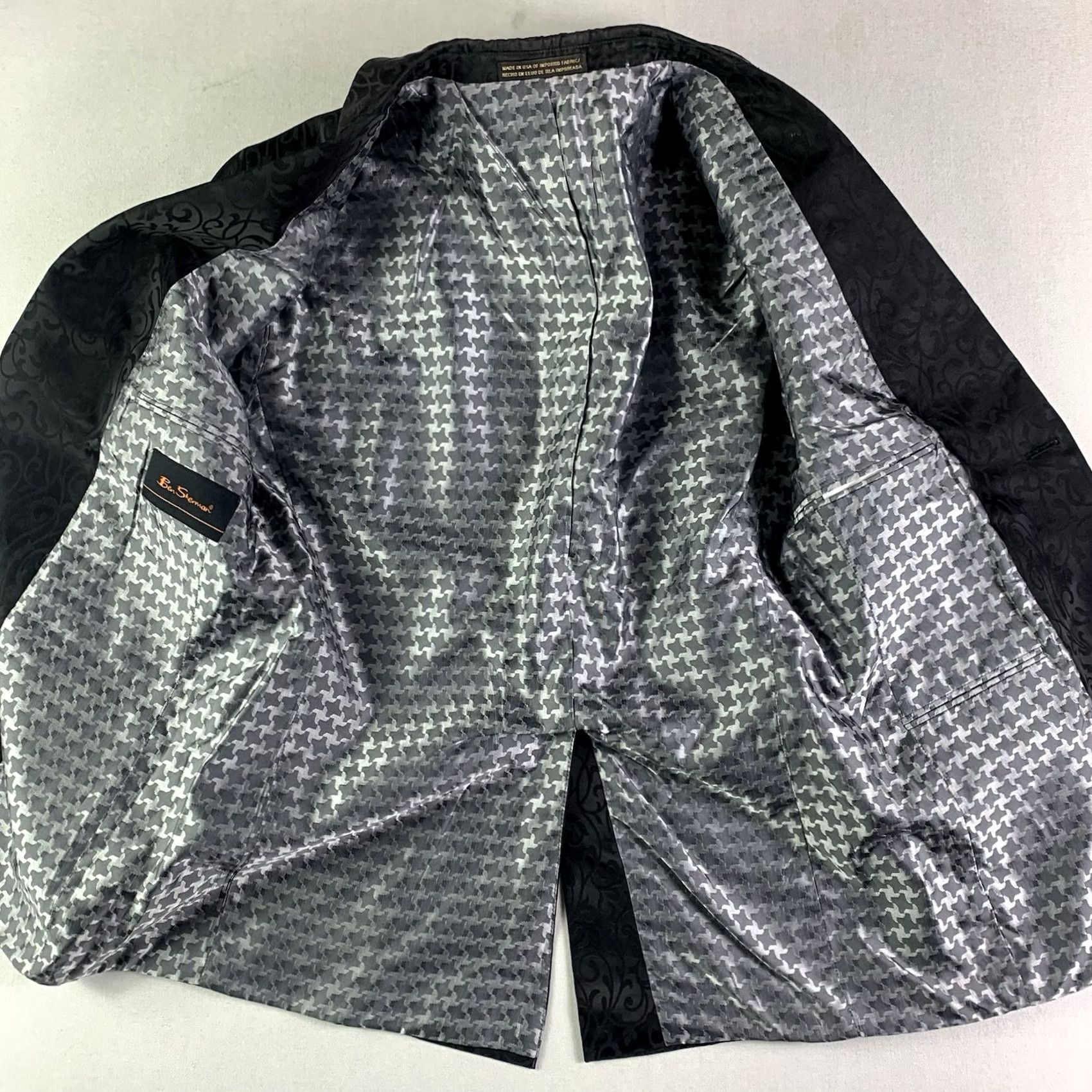 Ben Sherman Ben Sherman Blazer Mens size 39 Single-Breasted One-Button Wool Blend Jacquard Black Carded Size 40R - 3 Thumbnail