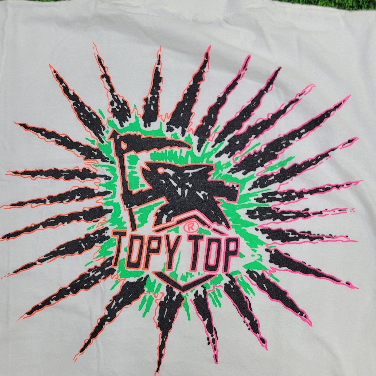Vintage VTG 90s Topy-Top Shark Surf Shirt XS/S White Neon Pink Green Size US S / EU 44-46 / 1 - 2 Thumbnail