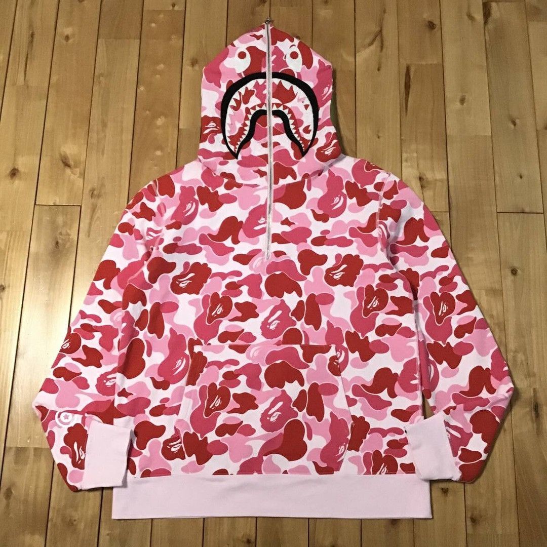 BAPE shark half zip hoodie ABC camo Pink a bathing ape