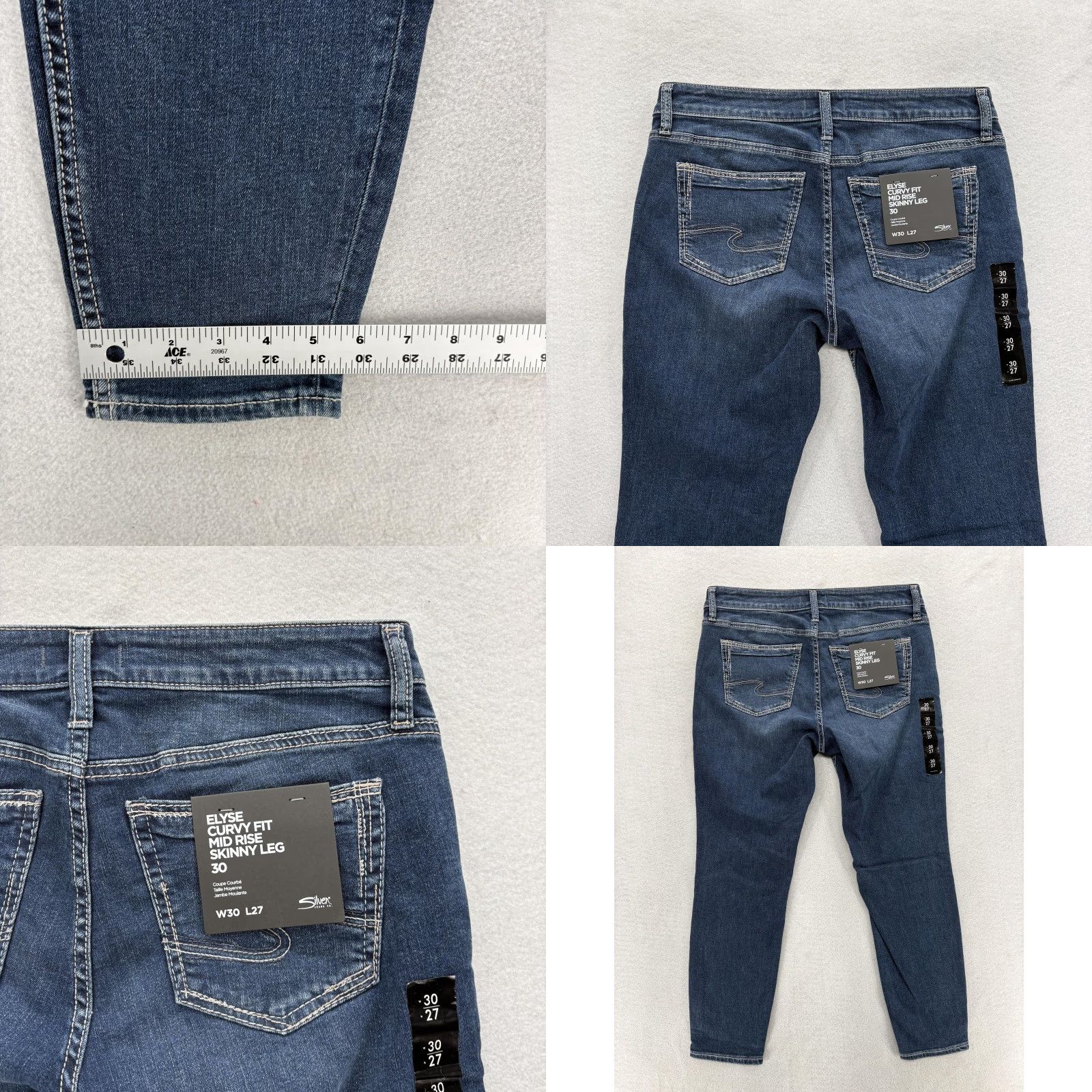 Silver Jeans Co. VINTAGE? No. Silver Jeans Elyse Skinny Womens 10 Blue Mid Rise Curvy Fit Stretch Denim Grunge Size 32" / US 10 / IT 46 - 9 Thumbnail