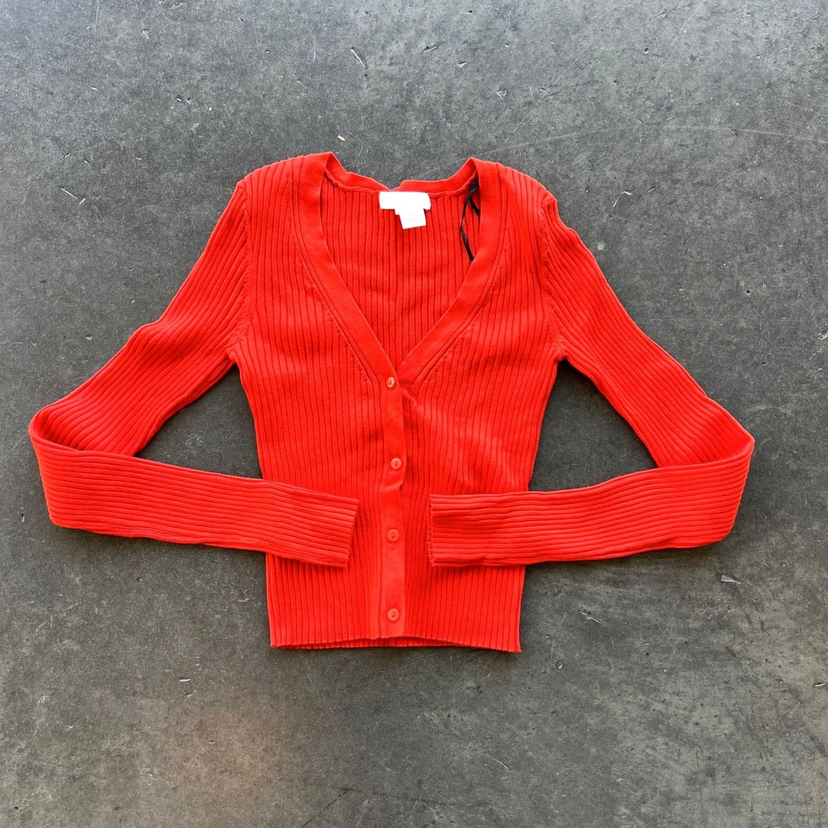H&M VINTAGE H&M Cardigan Shirt Womens XS Orange V-Neck Ribbed Knit Long Sleeve Sweater Size XS / US 0-2 / IT 36-38 - 2 Thumbnail