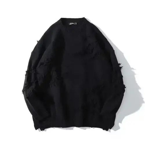 Other Black Distressed Pullover Loose Knit Sweater Size US XL / EU 56 / 4 - 3 Thumbnail