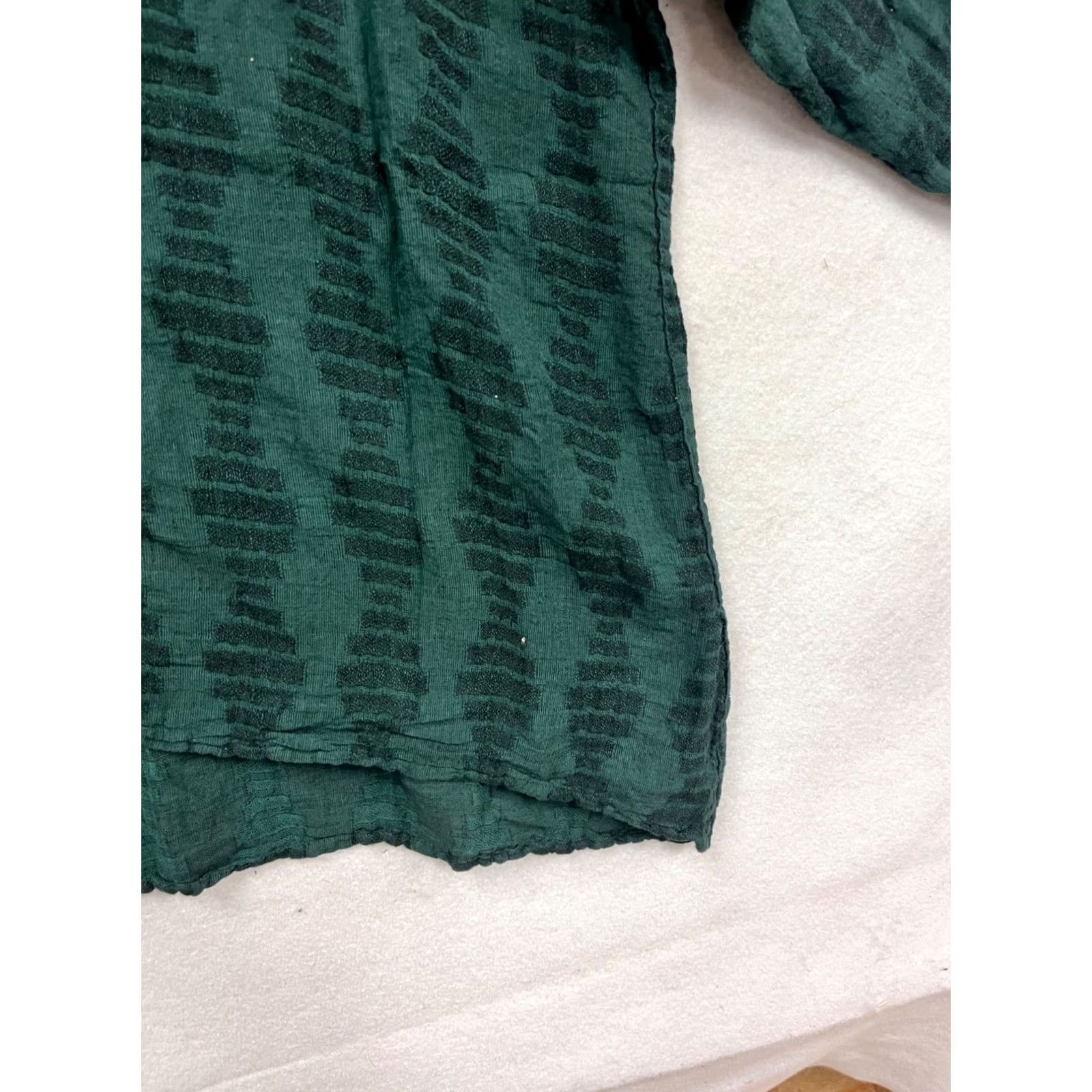 FLAX FLAX Blouse Long Sleeve Top Unisex Adults L Green Linen-Cotton Blend Patterned 167A Size L / US 10 / IT 46 - 6 Thumbnail