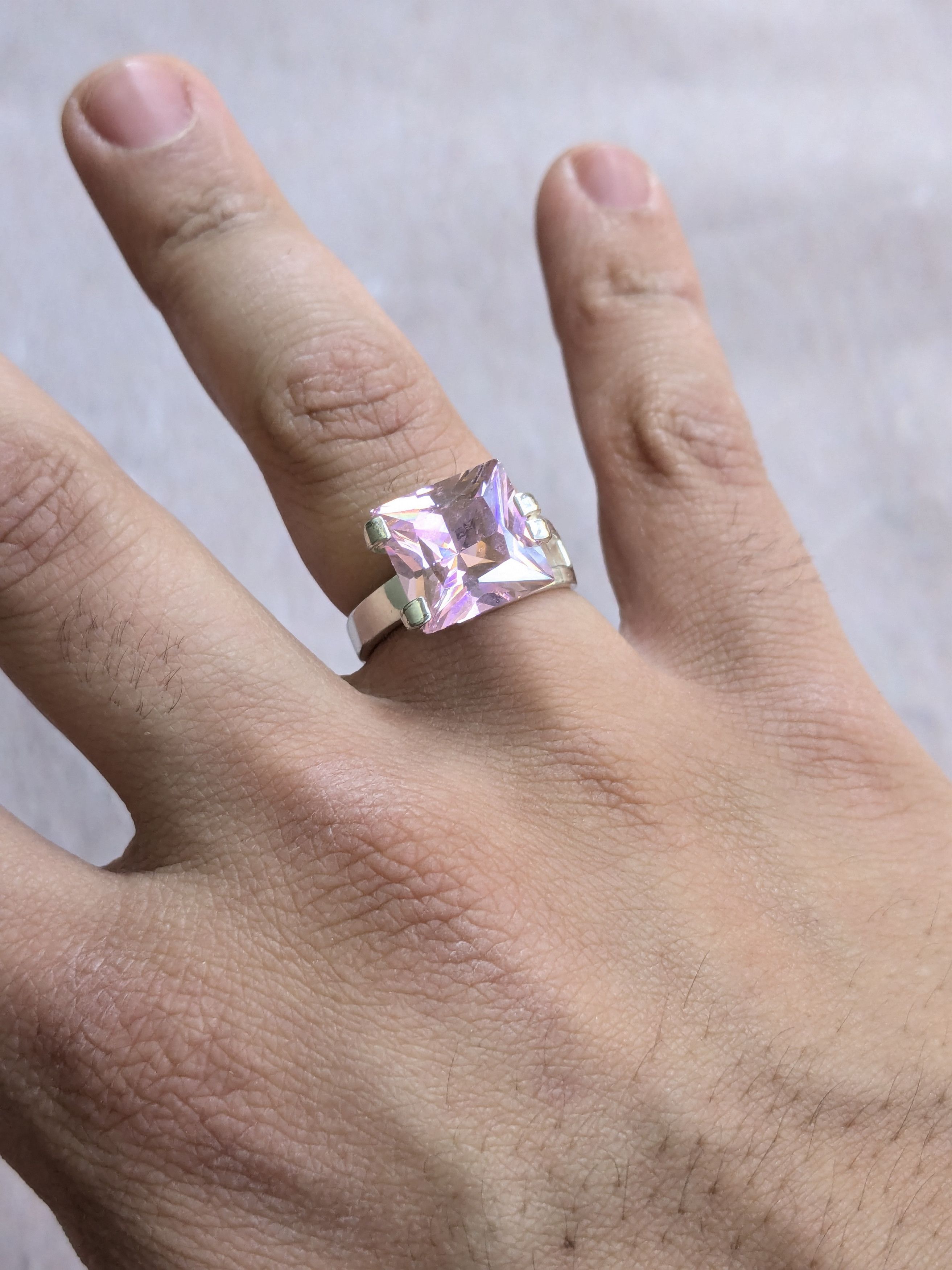 Jewelry × Vintage Vintage Sterling Silver Ring Pink CZ 8.5 Modern Square Size ONE SIZE - 10 Thumbnail