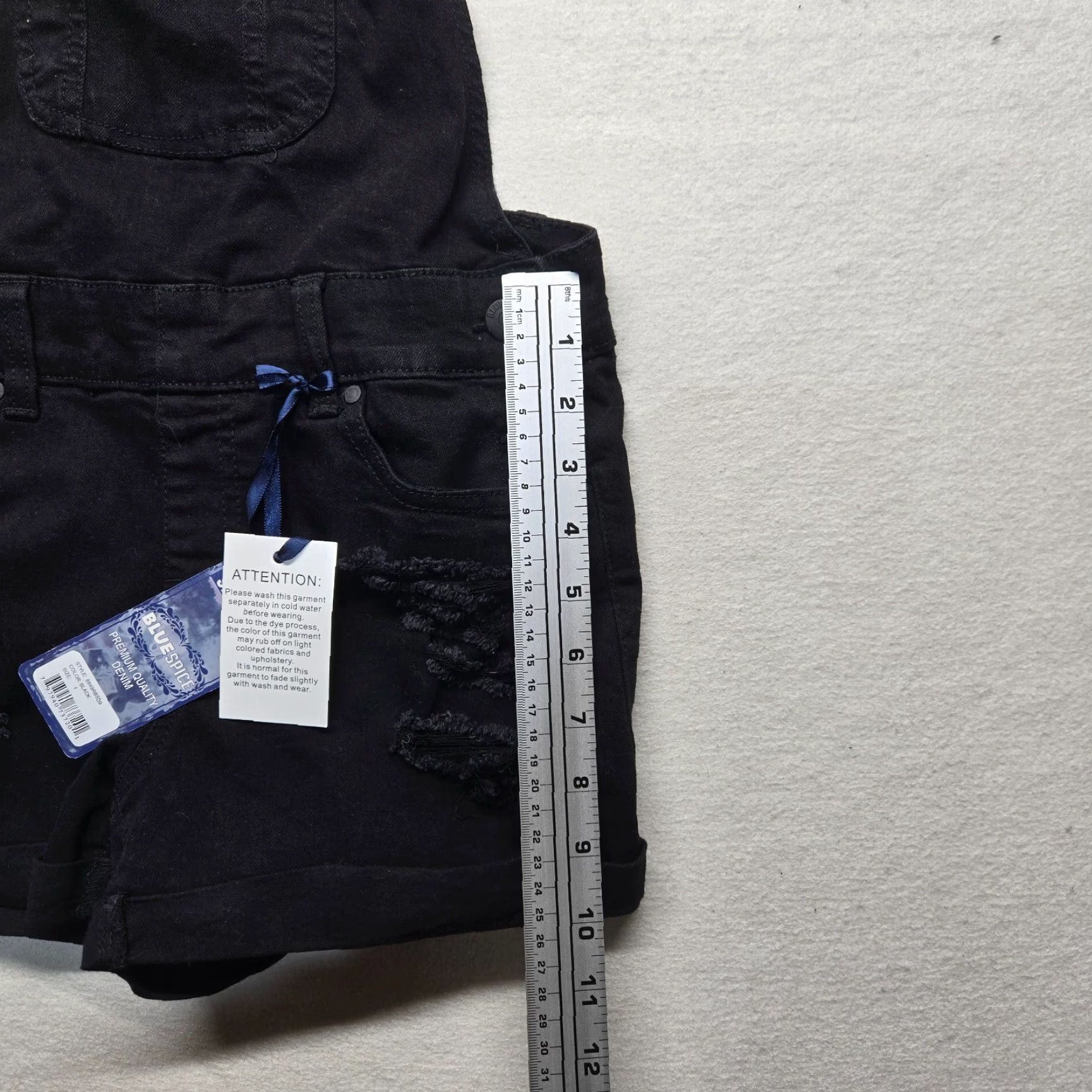 Denime Blue Spice Juniors Black Denim Overalls Size 1 Distressed Pockets Suspenders Womens Size 25" / US 0 / IT 36 - 7 Thumbnail