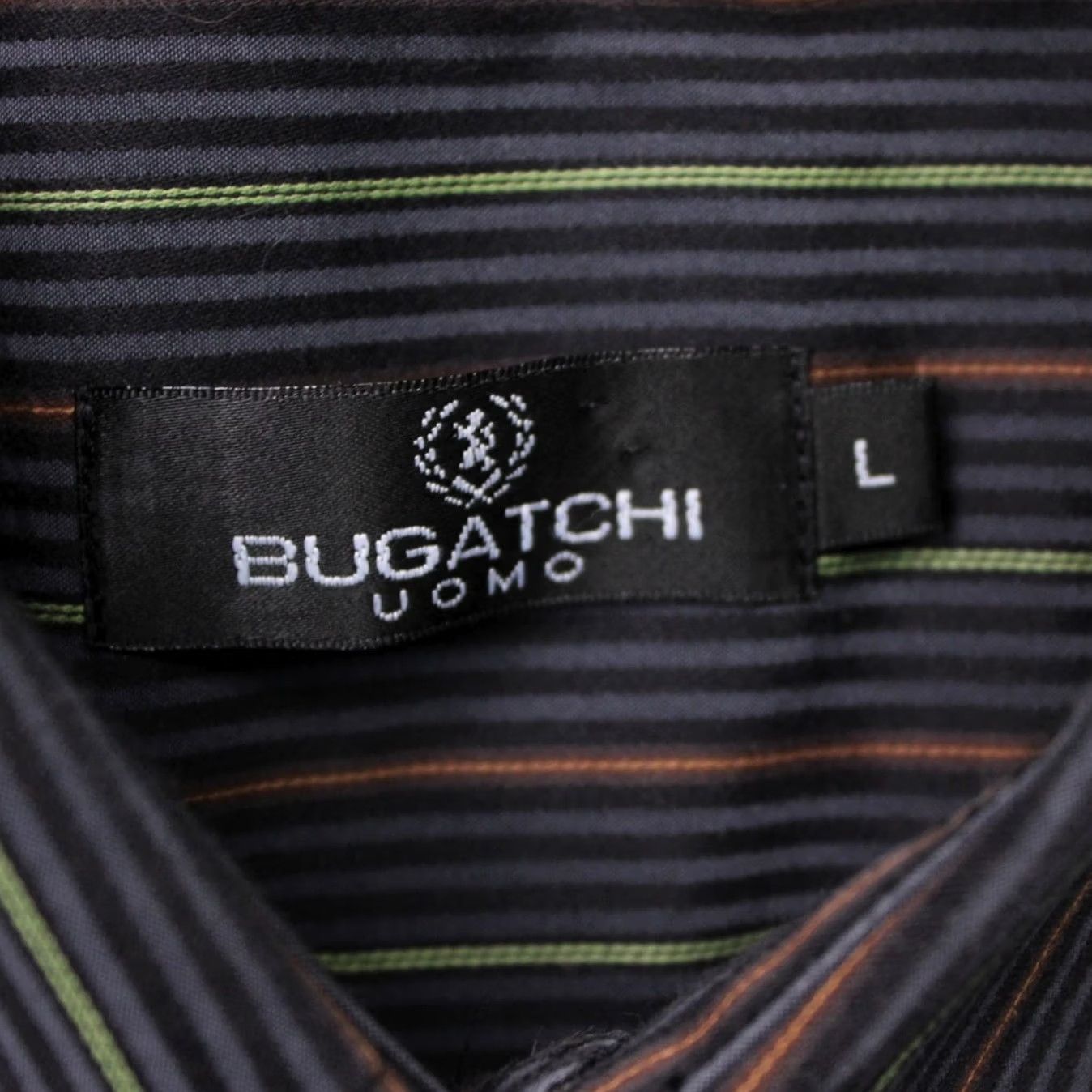 BUGATCHI Bugatchi Uomo Shirt Mens Large Black/Blue/Orange/Green 100% Cotton Long Sleeve Button-Up Casual Business Classic Striped Size US L / EU 52-54 / 3 - 6 Thumbnail