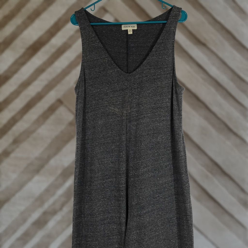 CLOT Cloth & Stone Womens Charcoal Grey Heathered V-Neck Wide Leg Jumpsuit L Size 36" / US 14 / IT 50 - 1 Thumbnail