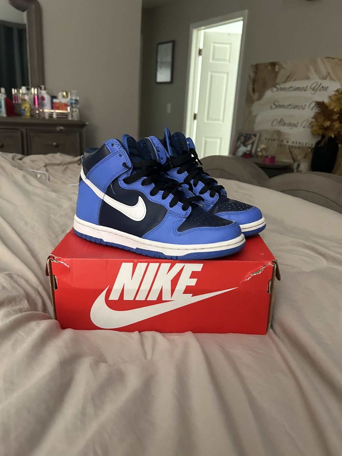 Nike Blue Obsidian HighTop Dunks Size US 5 / EU 37 - 2 Thumbnail