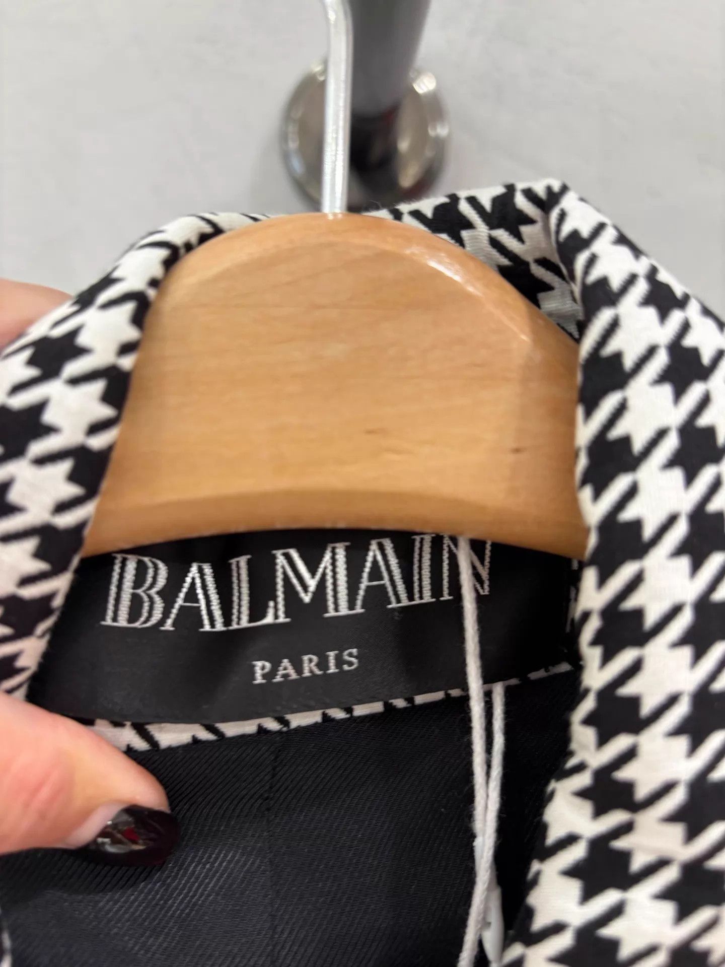 Balmain BALMAIN black and white houndstooth waist-cinching blazer Size XS / US 0-2 / IT 36-38 - 3 Thumbnail