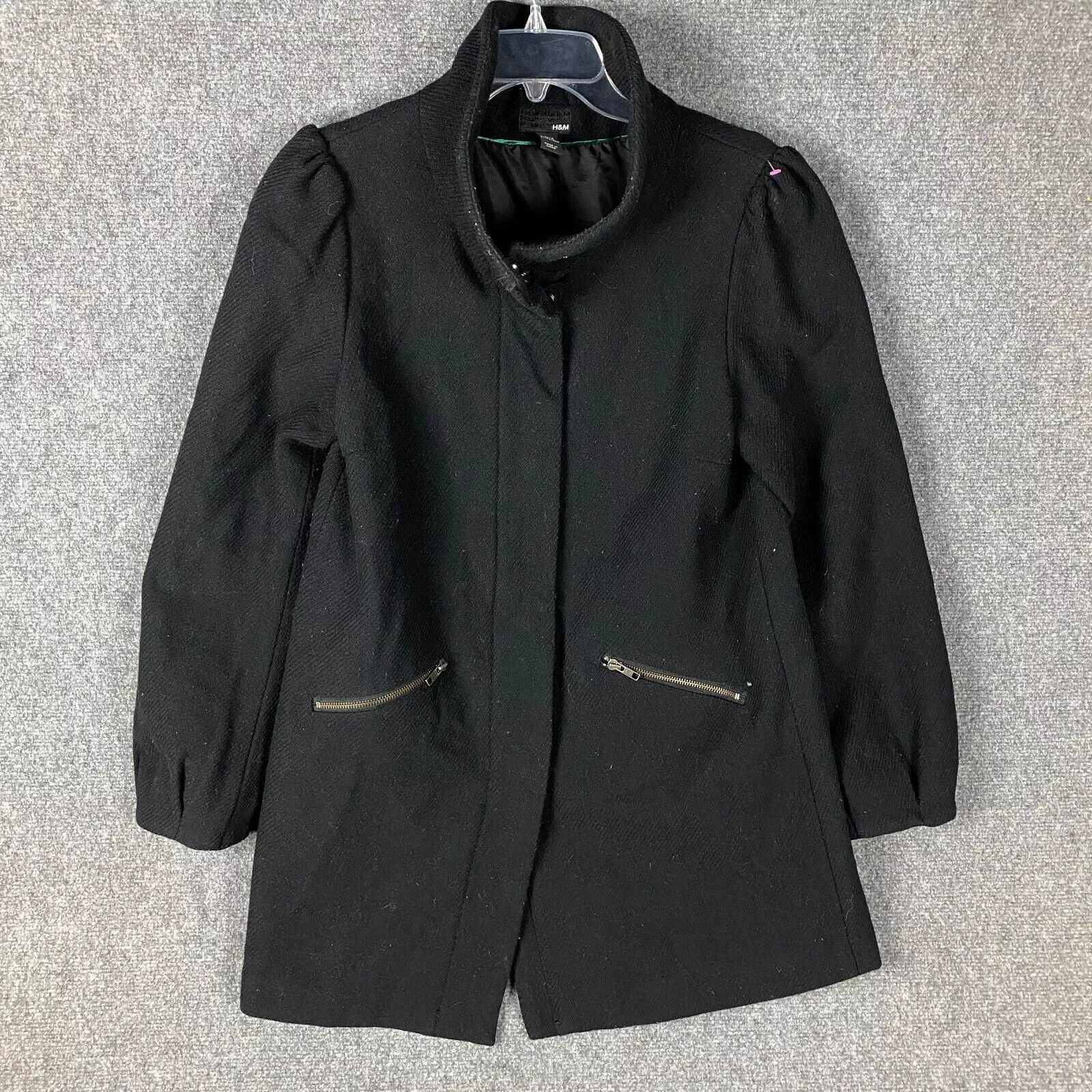 H&M H&M Coat Women's Size 10 Full Zip Black Wool Blend Long Size L / US 10 / IT 46 - 1 Thumbnail