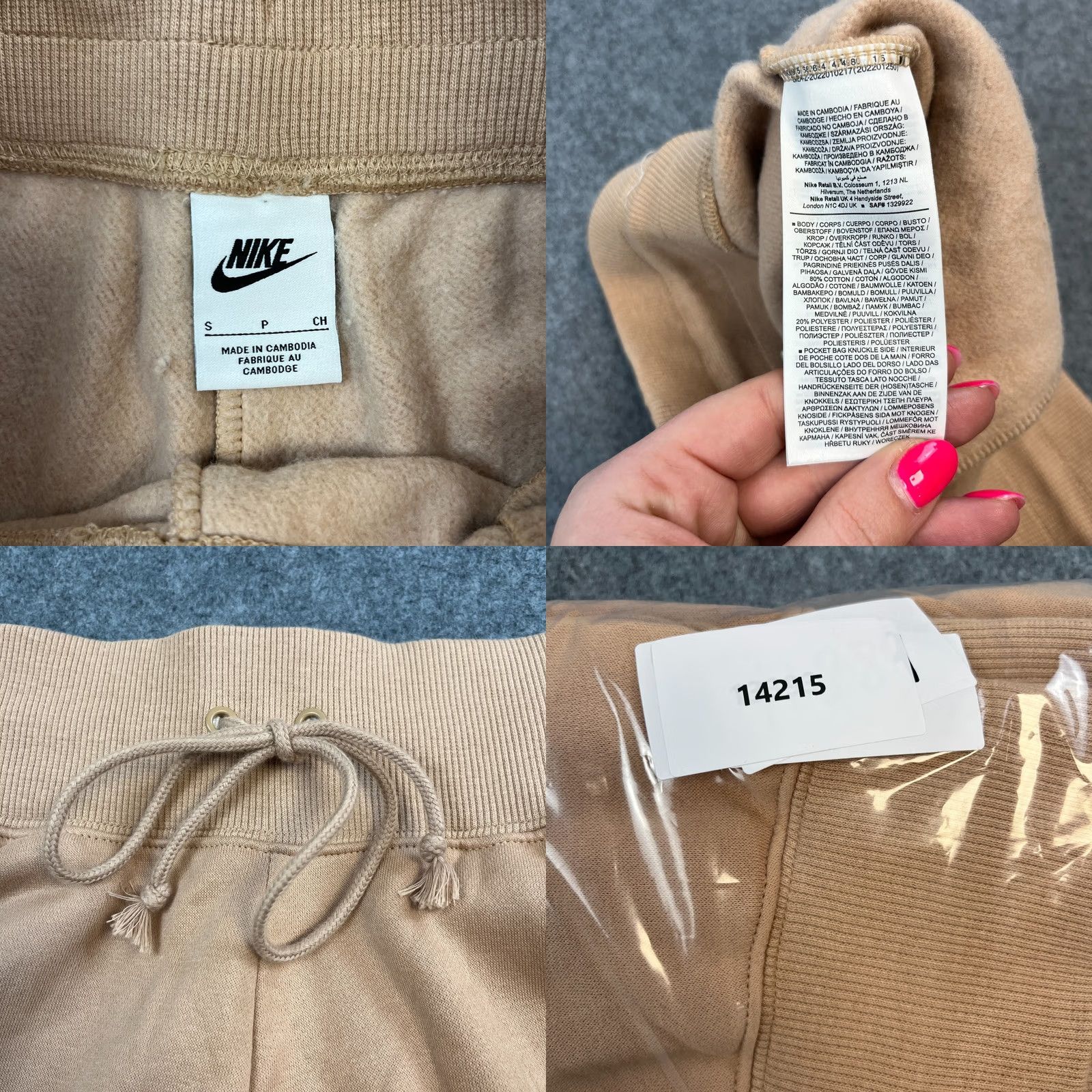 Nike Nike Mens Joggers Sweat Pants Slim Beige Swoosh Spellout Tapered Size US 29 - 8 Thumbnail