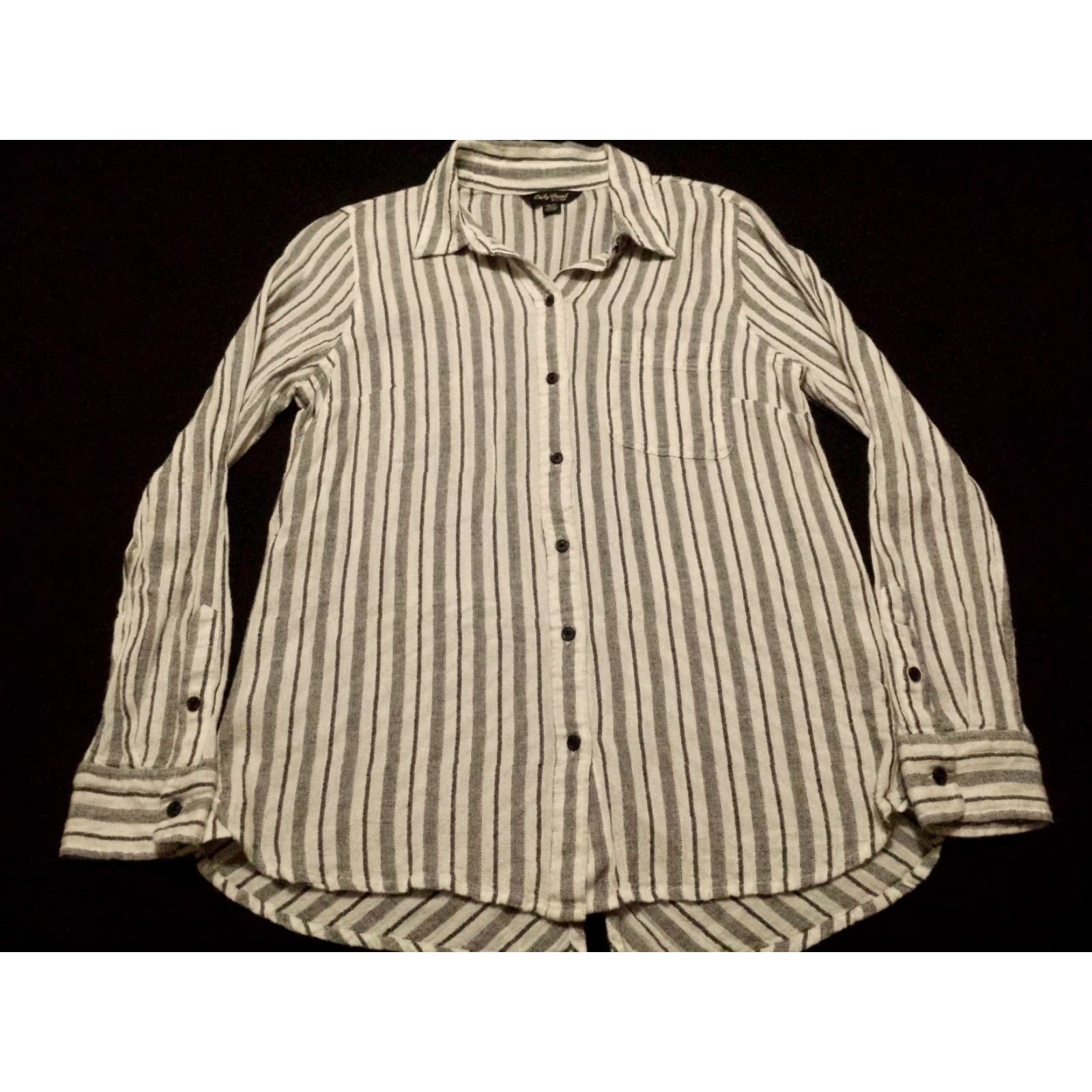Lucky Brand Lucky Brand Shirt Womens Small Gray Striped Long Sleeve Button-Front Collared Cotton Viscose 44% Cotton 56% Viscose Casual Size S / US 4 / IT 40 - 3 Thumbnail