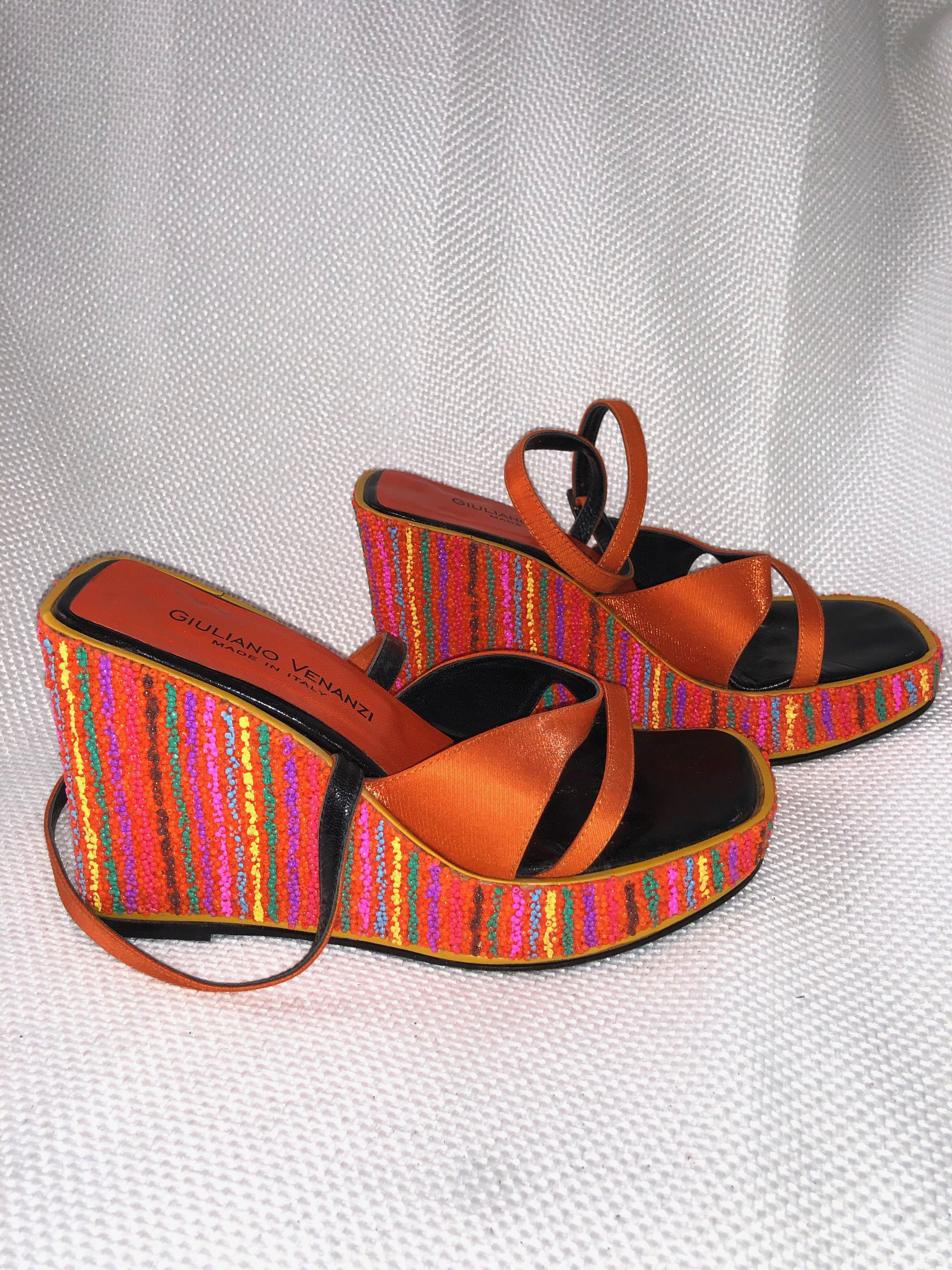 Other ORANGE SHINY BEADED PLATFORM SANDALS Size US 8.5 / IT 38.5 - 3 Thumbnail