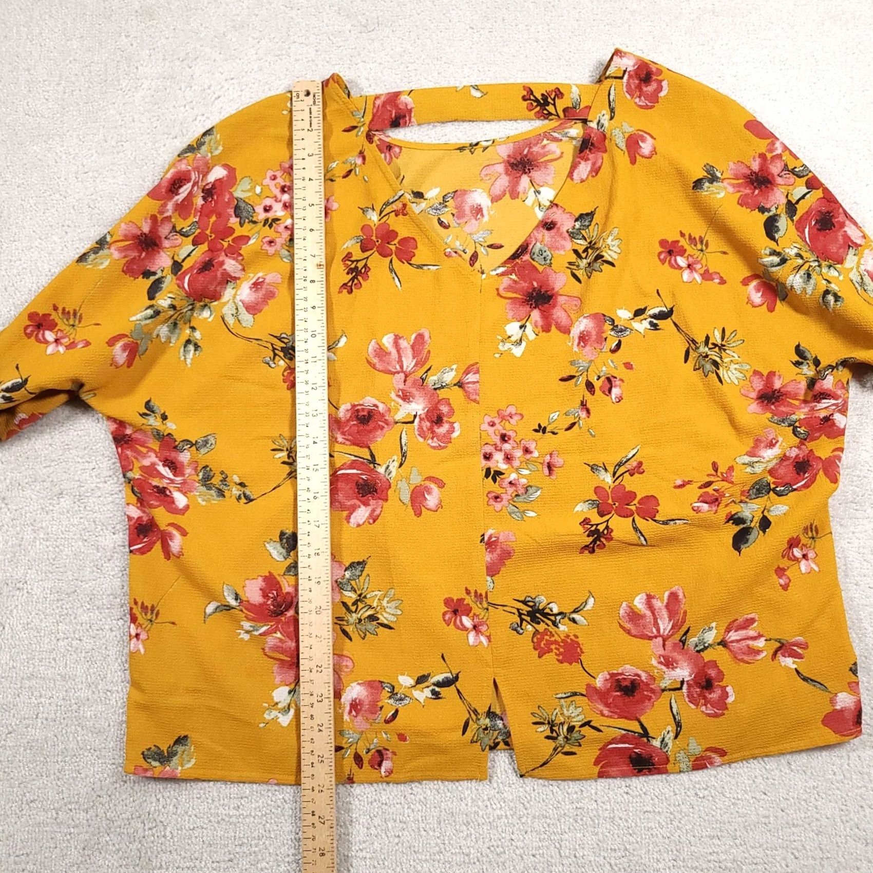 Apt. 9 Apt. 9 Shirt Women's Yellow Floral Round Neck Stretch 3/4 Sleeves V Back XXL Size XL / US 12-14 / IT 48-50 - 7 Thumbnail