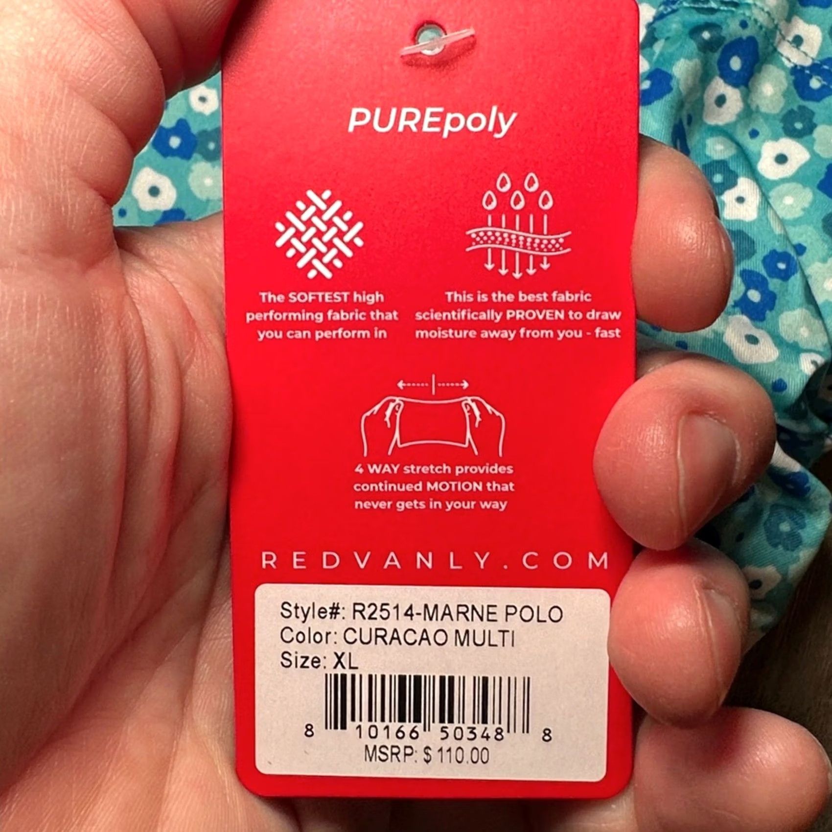 Vintage Redvanly Marne Floral PurePoly Performance Stretch Curaçao Golf Polo XL Mens Blue Shirt Size US XL / EU 56 / 4 - 7 Thumbnail