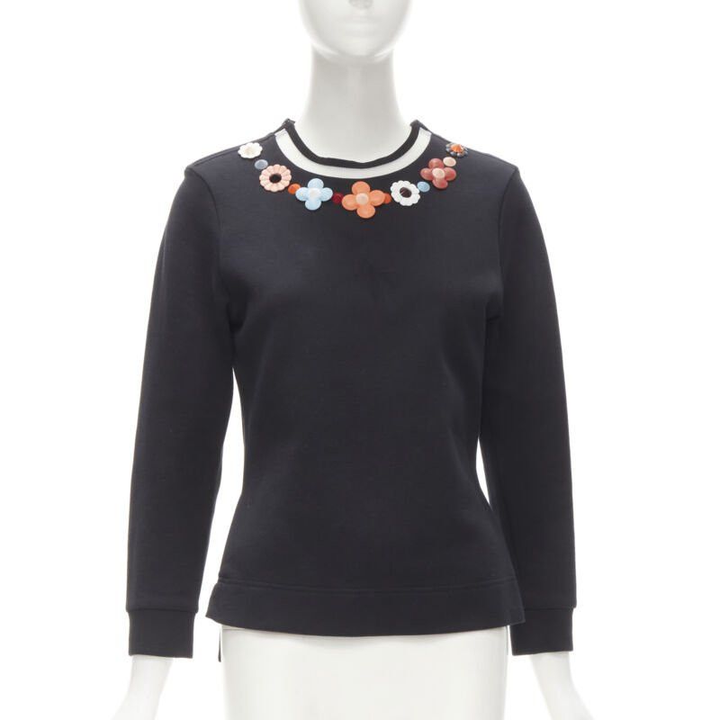 Fendi FENDI Flowerland leather spike stud mesh crew neck pullover sweater S Size S / US 4 / IT 40 - 1 Thumbnail