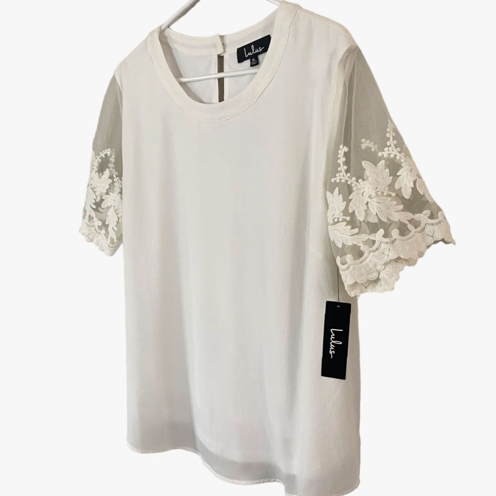 Vintage Lulu's Lisa Marie White Embroidered Top Women's XL White Lace Crochet Blouse Size XL / US 12-14 / IT 48-50 - 2 Thumbnail