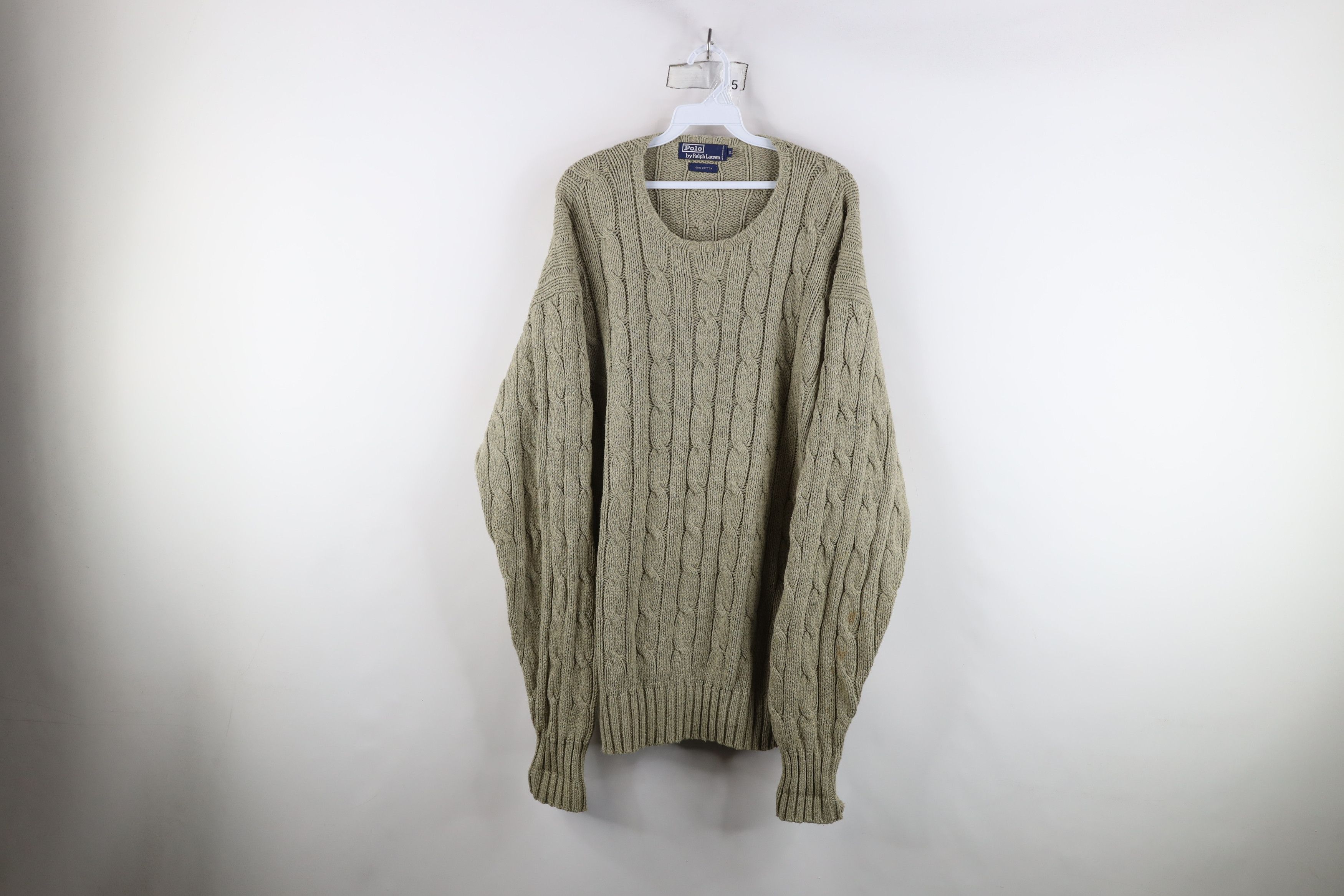 Polo Ralph Lauren Vintage 90s Ralph Lauren Cable Knit Crewneck Sweater Green Size US XL / EU 56 / 4 - 1 Thumbnail