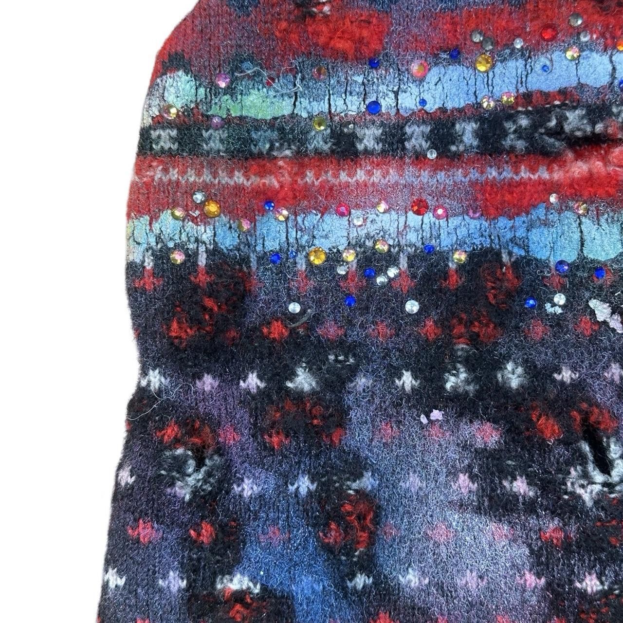Other ASTROBOI* Distressed Fair Isle Black/Red Rhinestone Beanie Size ONE SIZE - 6 Thumbnail