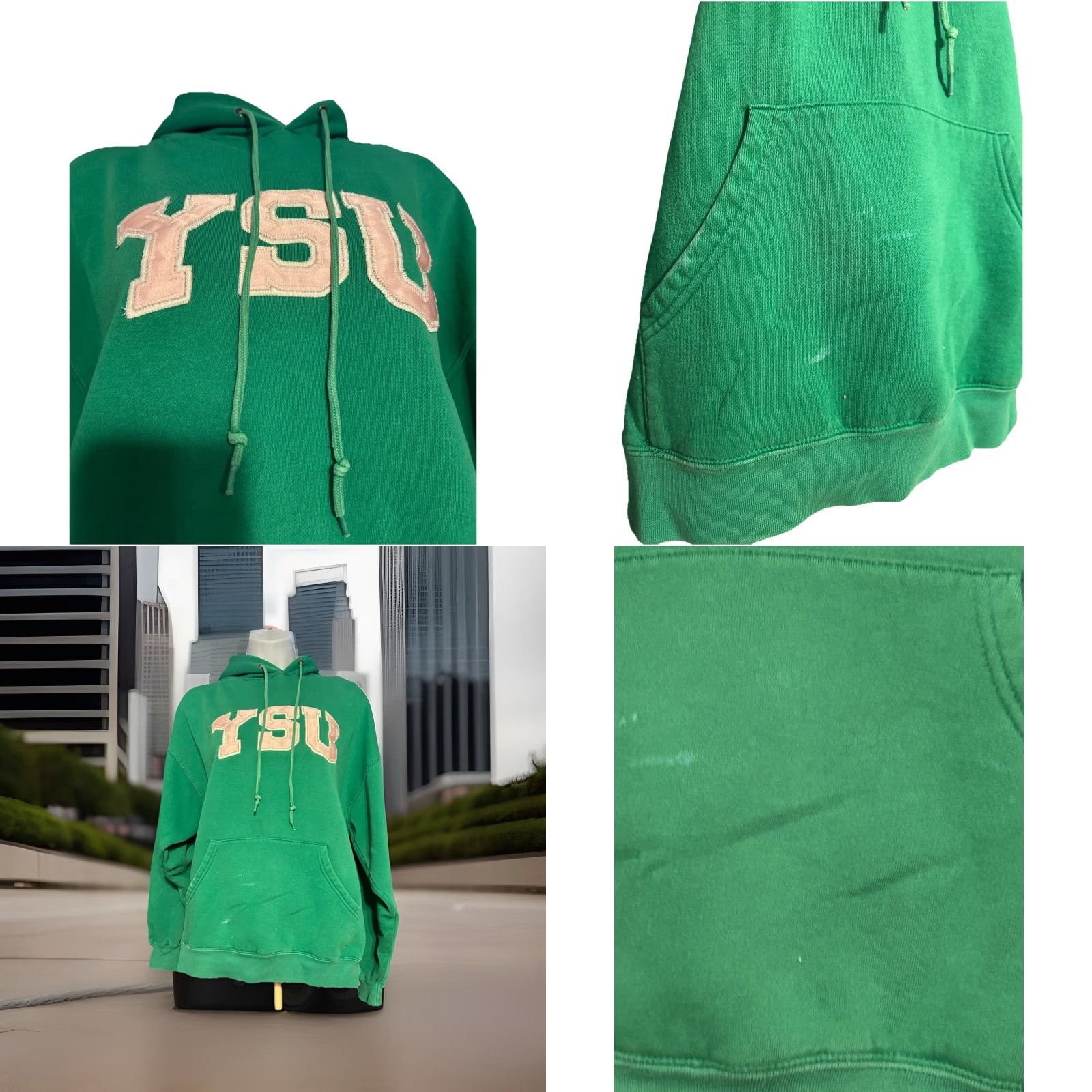 Jansport VTG Jansport Youngstown State University Hoodie Woman Large Green Pink YSU Kangaroo Pocket Stitched Pullover Fleece Size L / US 10 / IT 46 - 8 Thumbnail