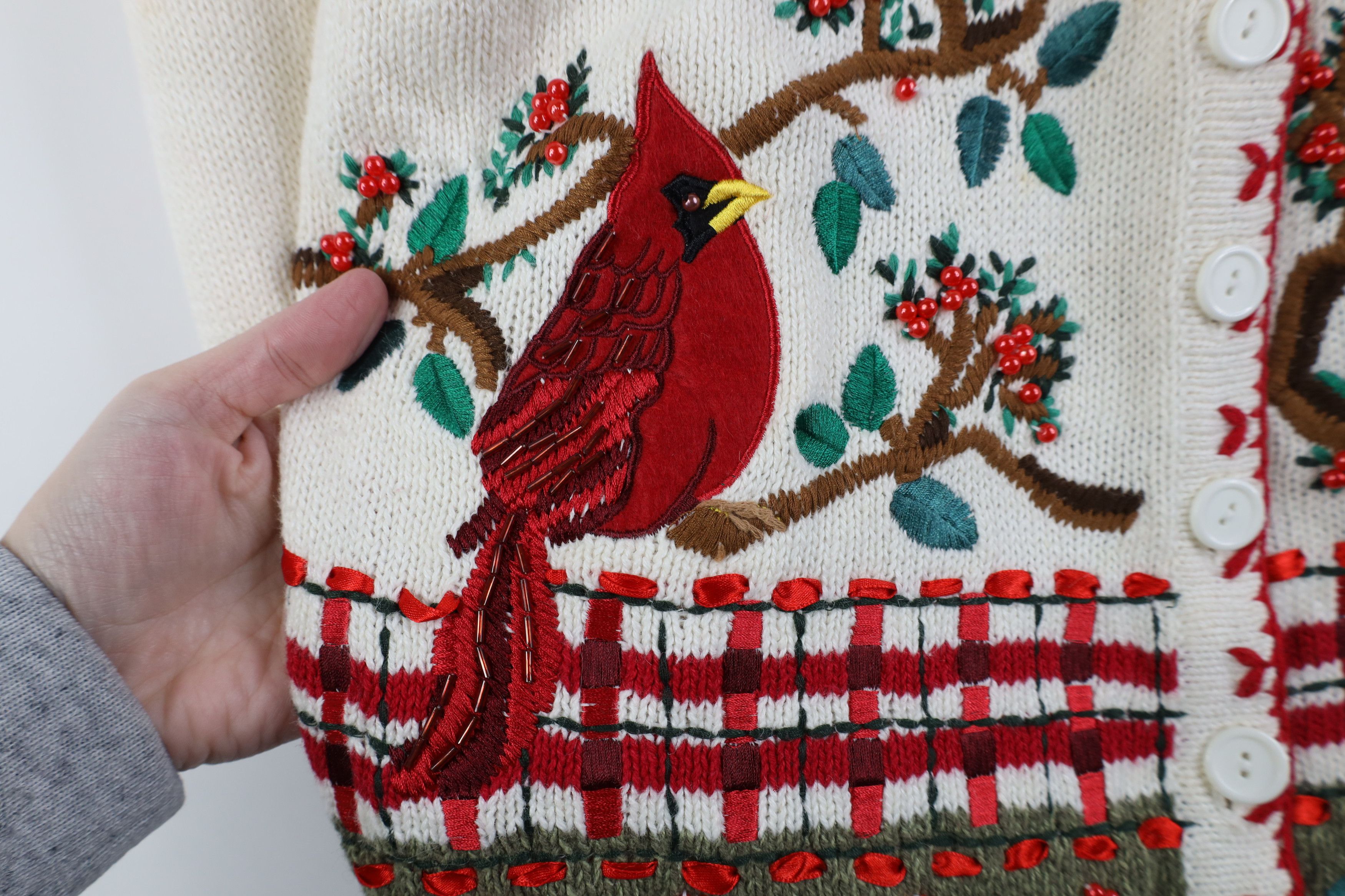 Vintage Vintage 90s Y2K Babydoll Nature Cardinal Bird Flower Sweater Size M / US 6-8 / IT 42-44 - 6 Thumbnail