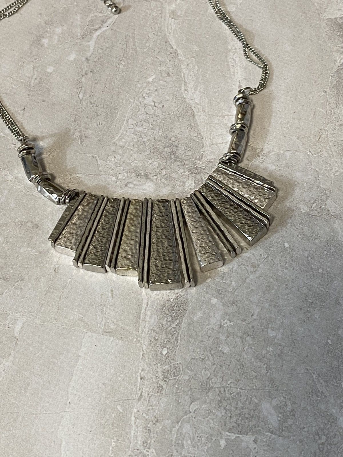 NEXT Next Silver Hammered Fringe Statement Necklace Size ONE SIZE - 2 Thumbnail