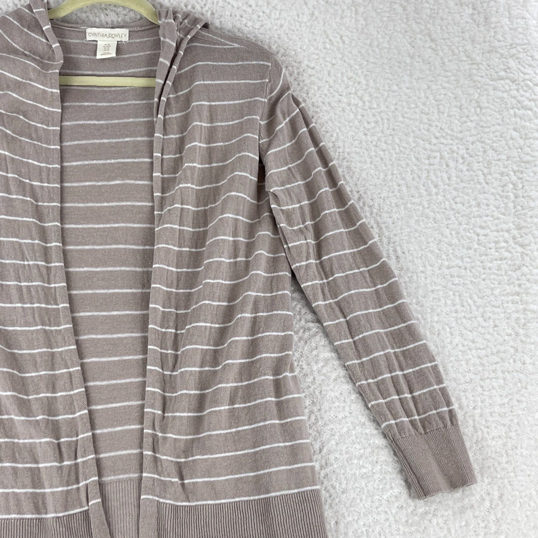 Cynthia Rowley Cynthia Rowley Cardigan Sweater Womens Medium Brown Striped Open Front Long Sleeve Knit Open Front Cardigan Size M / US 6-8 / IT 42-44 - 4 Thumbnail