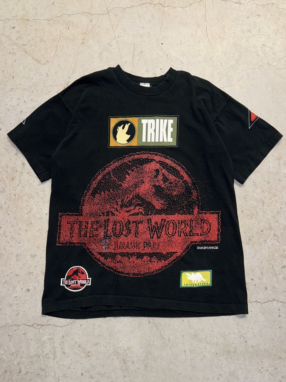 image of Crazy Vintage 90's Jurassic Park The Lost World Aop Black Tee, Men's (Size XL)