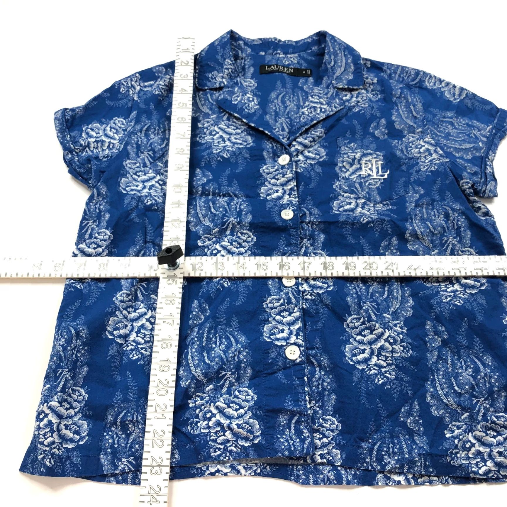 Ralph Lauren Lauren Ralph Lauren Crest Button Short Sleeve Shirt Blue Geometric Shirt Women M Size M / US 6-8 / IT 42-44 - 2 Thumbnail