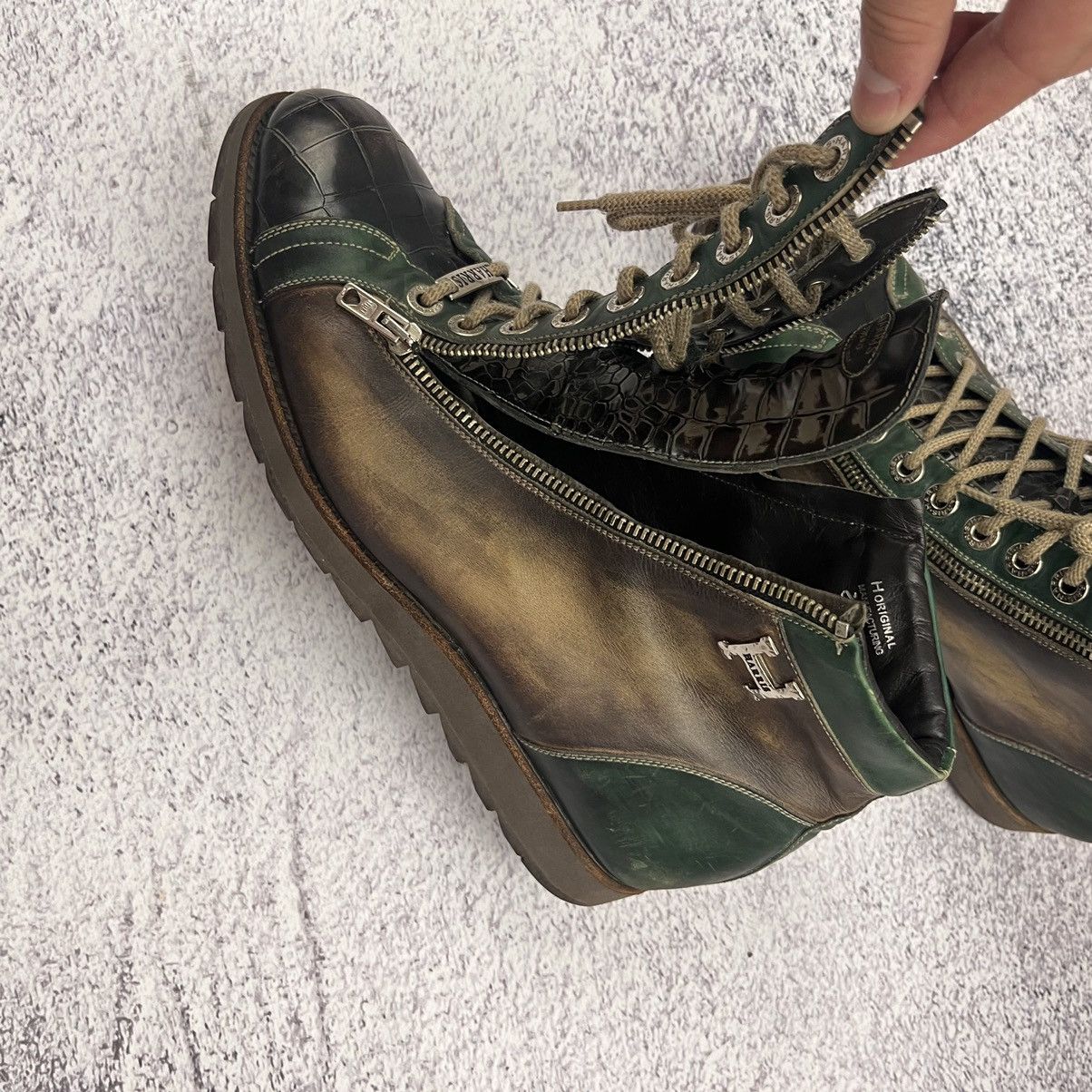 Designer Harris Polacchini Brown Green leather hi top sneakers shoes Size US 8.5 / EU 41-42 - 7 Thumbnail