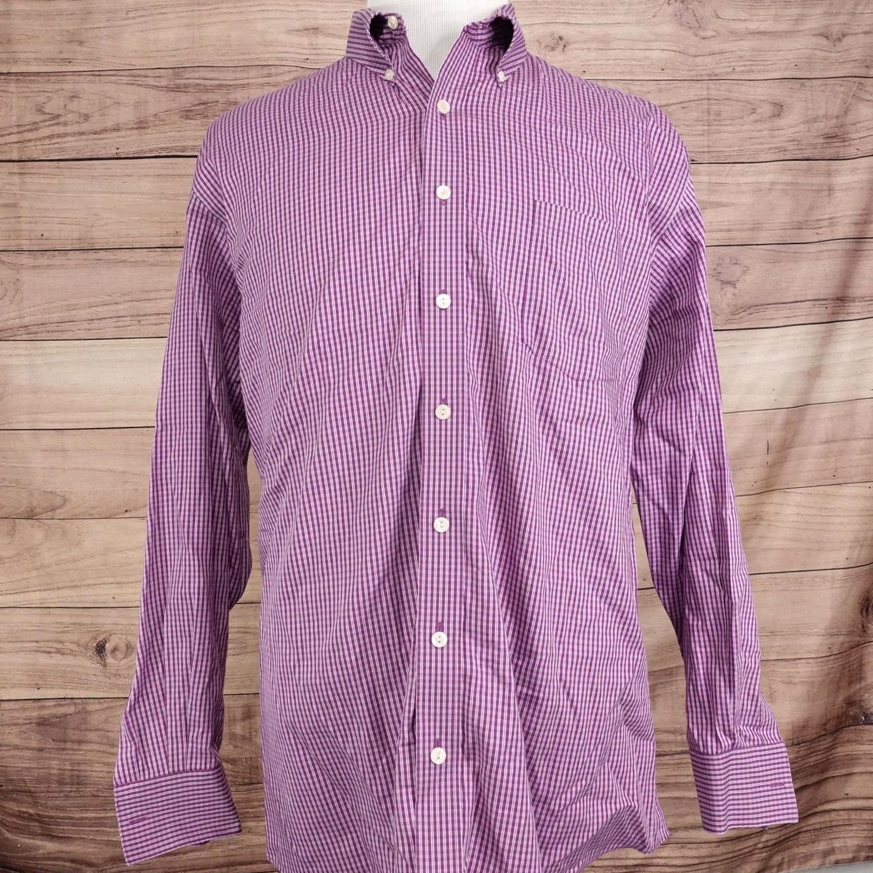 Kenneth Cole Kenneth Cole Reaction Dress Shirt Mens XL 17-17.5 34/35 Purple Gingham Non-Iron Dress Shirt Mens XL Purple Gingham Non-Iron Size 46R - 3 Thumbnail