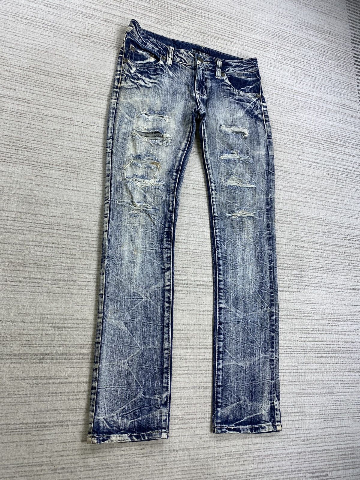 14th Addiction × Le Grande Bleu (L.G.B.) × Vintage Vintage Sky Bomber Distressed Acid Wash Denim Pants Size US 30 / EU 46 - 3 Thumbnail