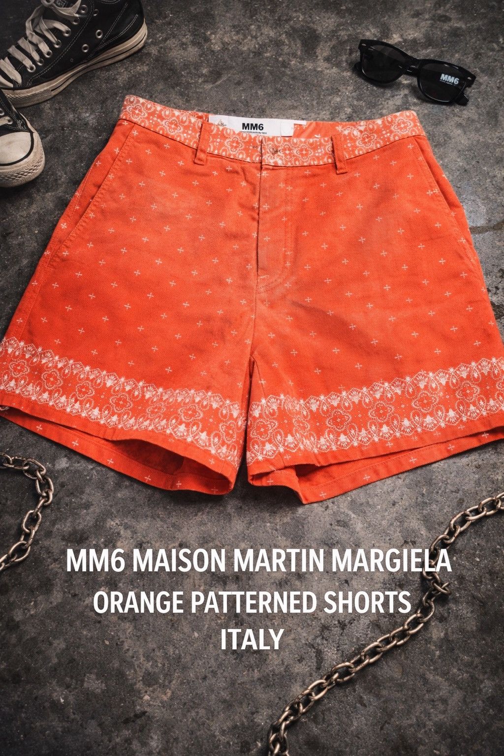 Maison Margiela MM6 Maison Martin Margiela Orange Patterned Shorts Italy Size 28" / US 6 / IT 42 - 2 Thumbnail