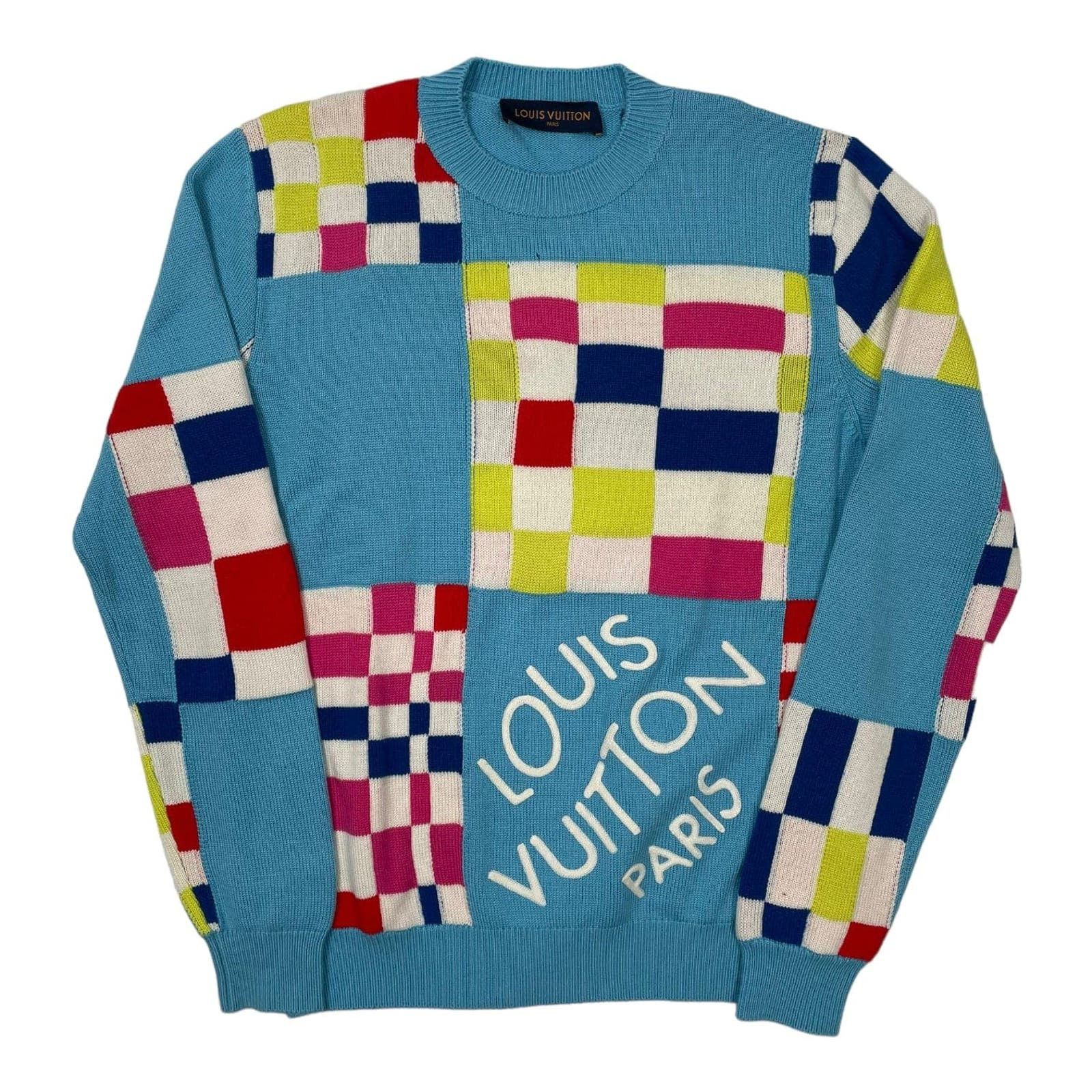 image of Louis Vuitton Distorted Damier Sweater Multicolor Pre-Owned, Men's (Size XS)