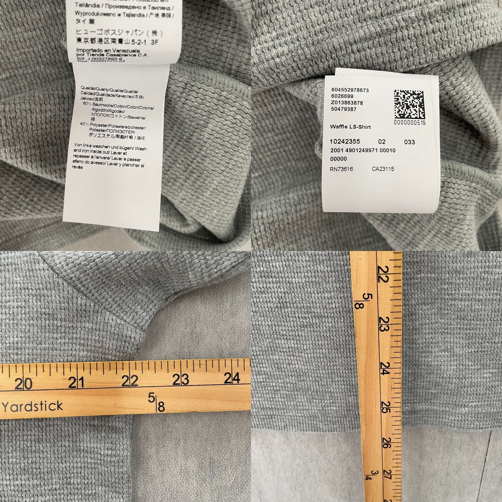 Hugo Boss HUGO BOSS Shirt Adult XL Gray Waffle Knit Crew Neck Long Sleeve Mens XL, Cotton Blend, Classic Fit, Solid, T-Shirt, Preowned Size US XL / EU 56 / 4 - 8 Thumbnail