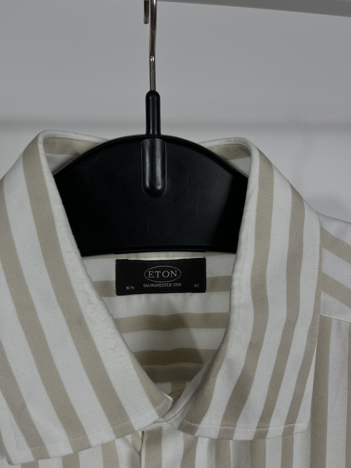 Eton Eton Beige Stripe Short Sleeve Shirt Size 16.5 / 42 Size US L / EU 52-54 / 3 - 3 Thumbnail