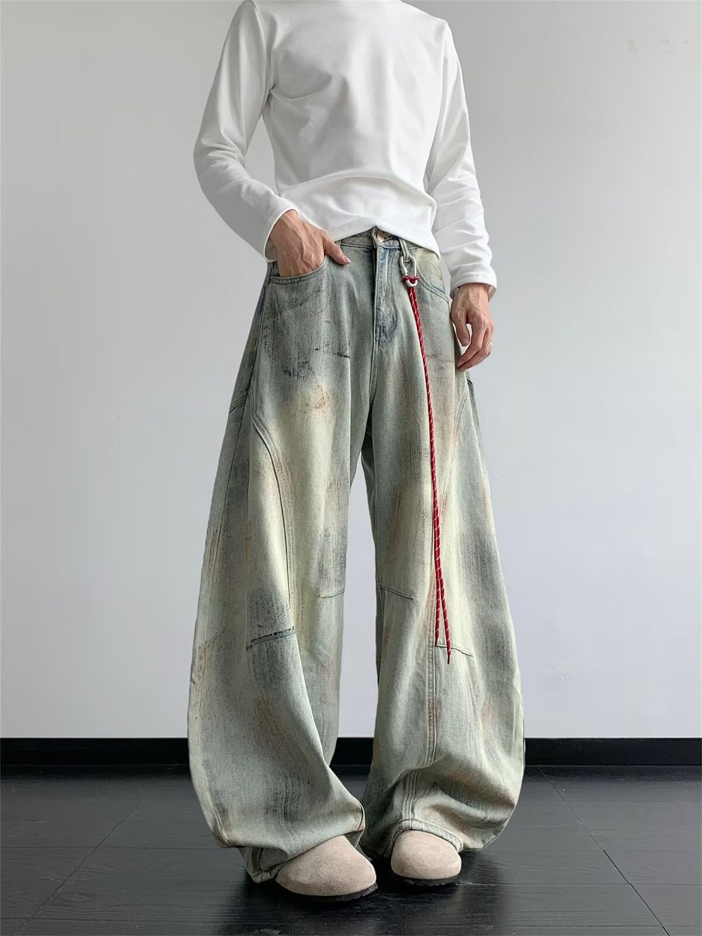 Japanese Brand Vintage distressed wide-leg men's patchwork scimitar jeans Size US 32 / EU 48 - 2 Thumbnail