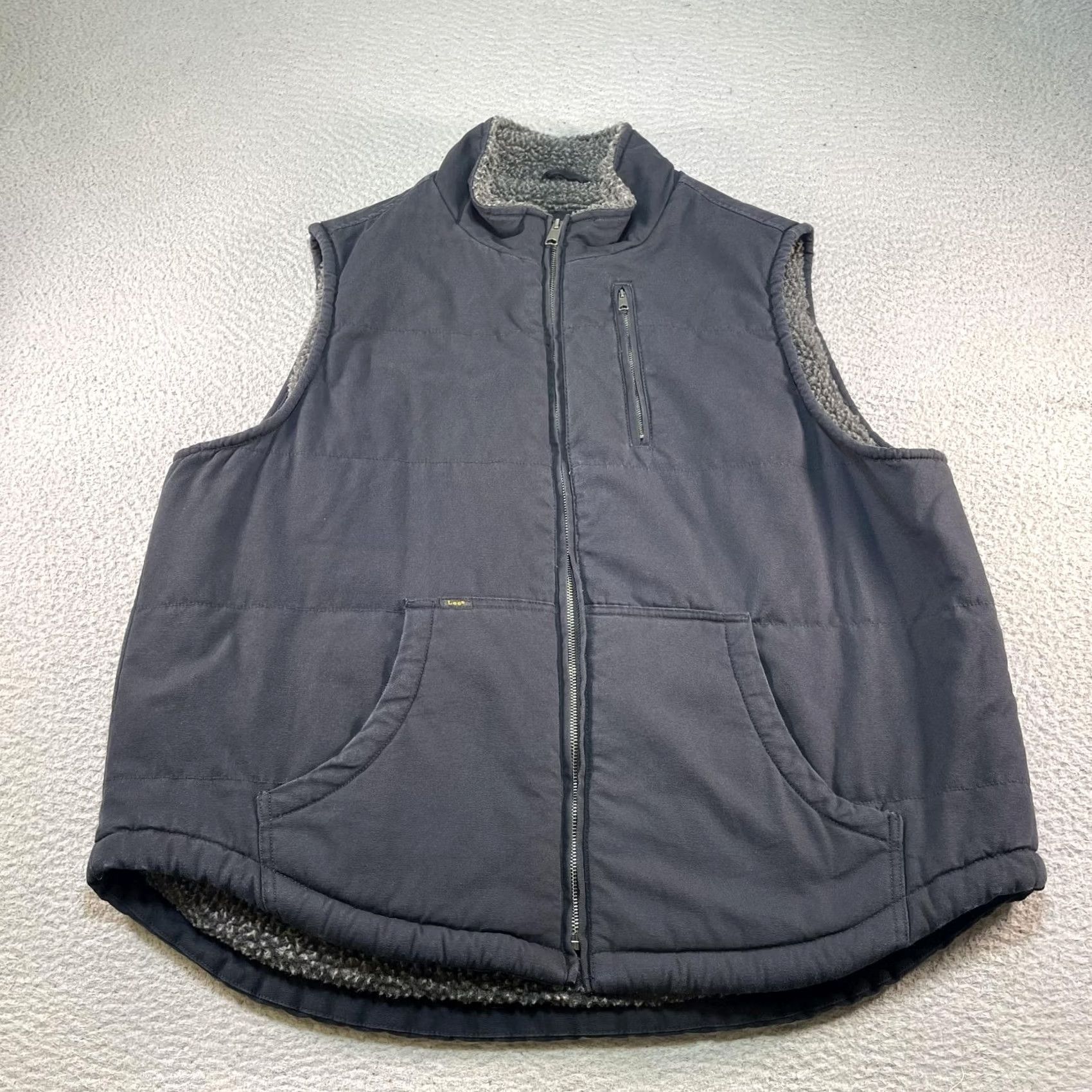 Lee Lee Vest XL Gray Canvas Quilted Insulated Sherpa Lined Full Zip Pockets Mens Outdoor Workwear Vest Size US XL / EU 56 / 4 - 2 Thumbnail