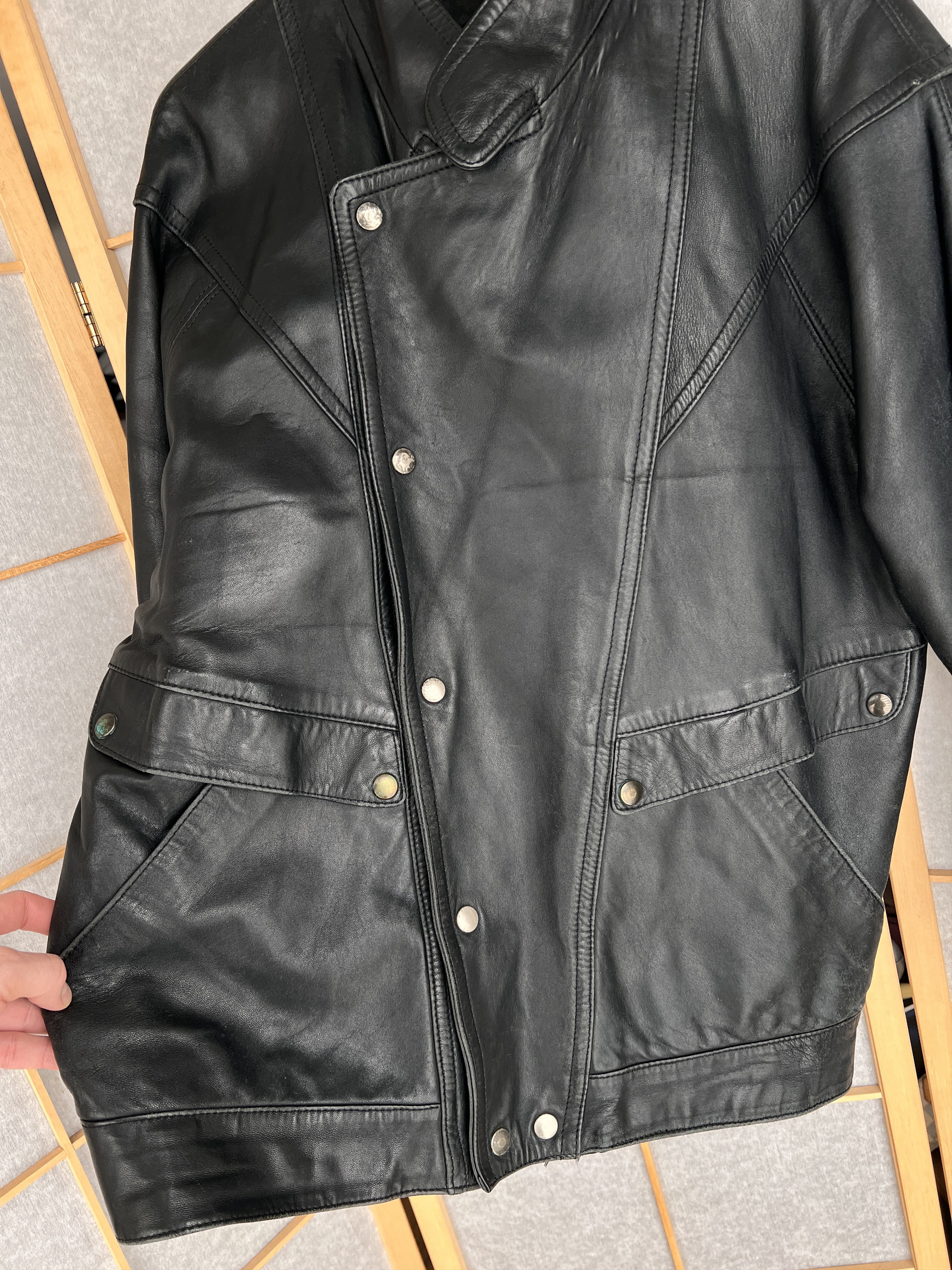 If Six Was Nine Rare Asymmetric rick owens type leather bomber racing jacket Size US L / EU 52-54 / 3 - 12 Thumbnail
