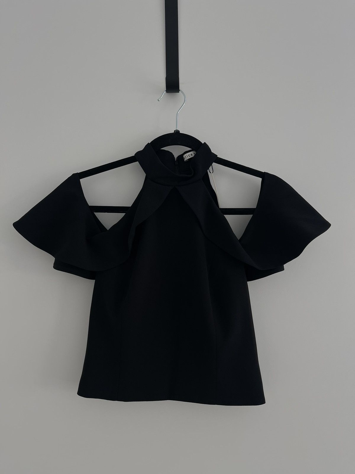 image of Alice Olivia Chiffon Off Shoulder Top in Black, Women's (Size Small)