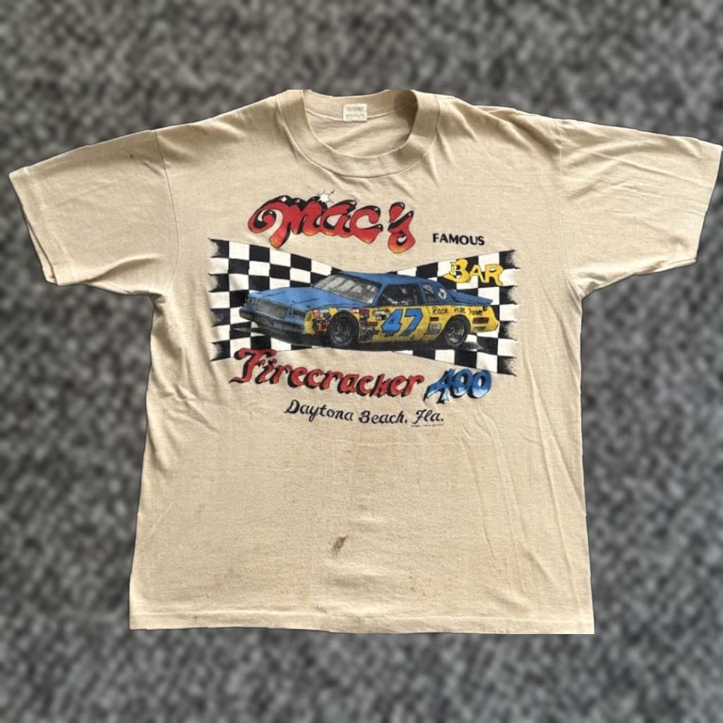 TEE JAYS VINTAGE Tee Jays 70s T-Shirt Men XL Beige Short Sleeve Crew Neck 400 Daytona Beach NASCAR Double-Sided Graphic Print Size US XL / EU 56 / 4 - 1 Thumbnail