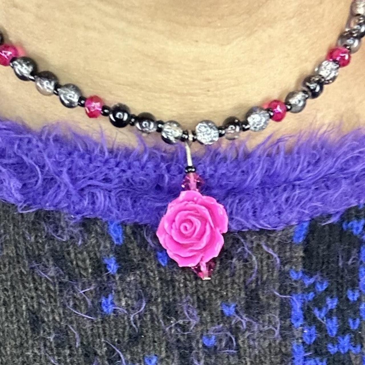 Jewelry Vintage Pink + Black Rose Beaded Choker Necklace Size ONE SIZE - 3 Thumbnail
