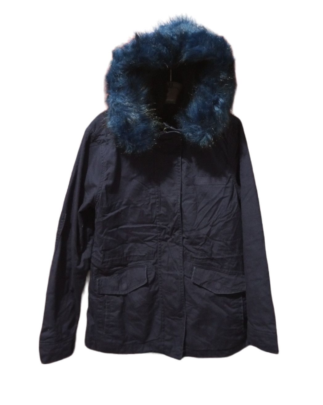 Vtg Gap - Blue Fur Hoodie Fleece Vest Parka